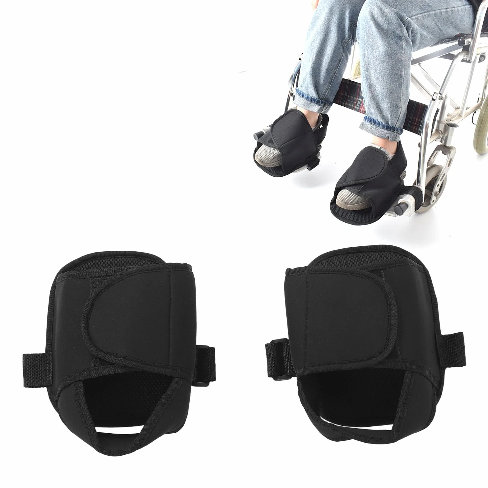 Uchwyty na buty do wózków inwalidzkich, 2 szt., paski na buty do wózków inwalidzkich, tkanina Oxford, buty ochronne, stały pasek ochronny dla starszych pacjentów, do regeneracji, czarne