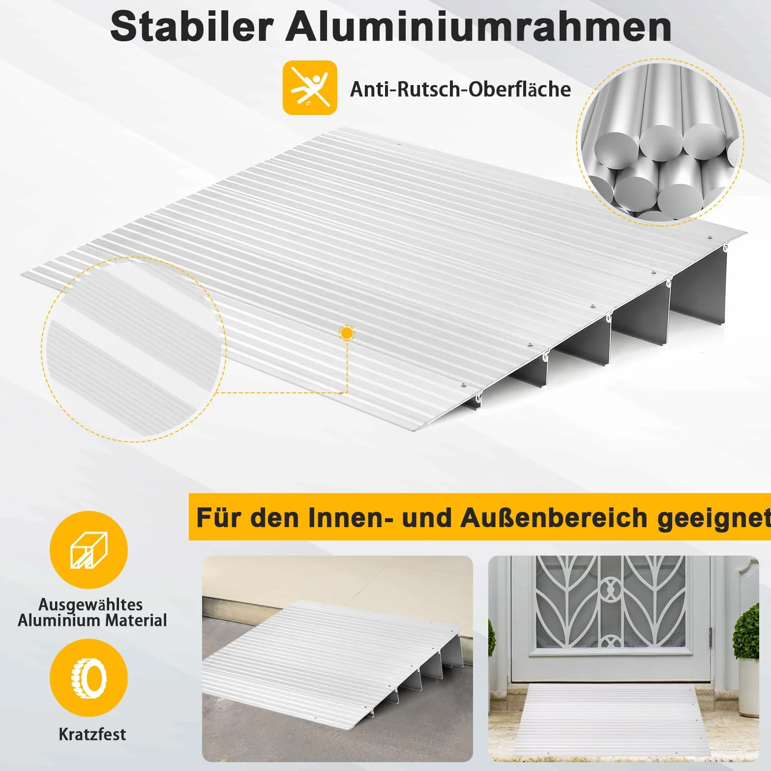 COSTWAY Aluminiowa rampa progowa dla wózków inwalidzkich, z regulowaną konstrukcją rampy i nośnością 317 kg, antypoślizgowa rampa do wózka inwalidzkiego, wózek dziecięcy (wysokość 13 cm)