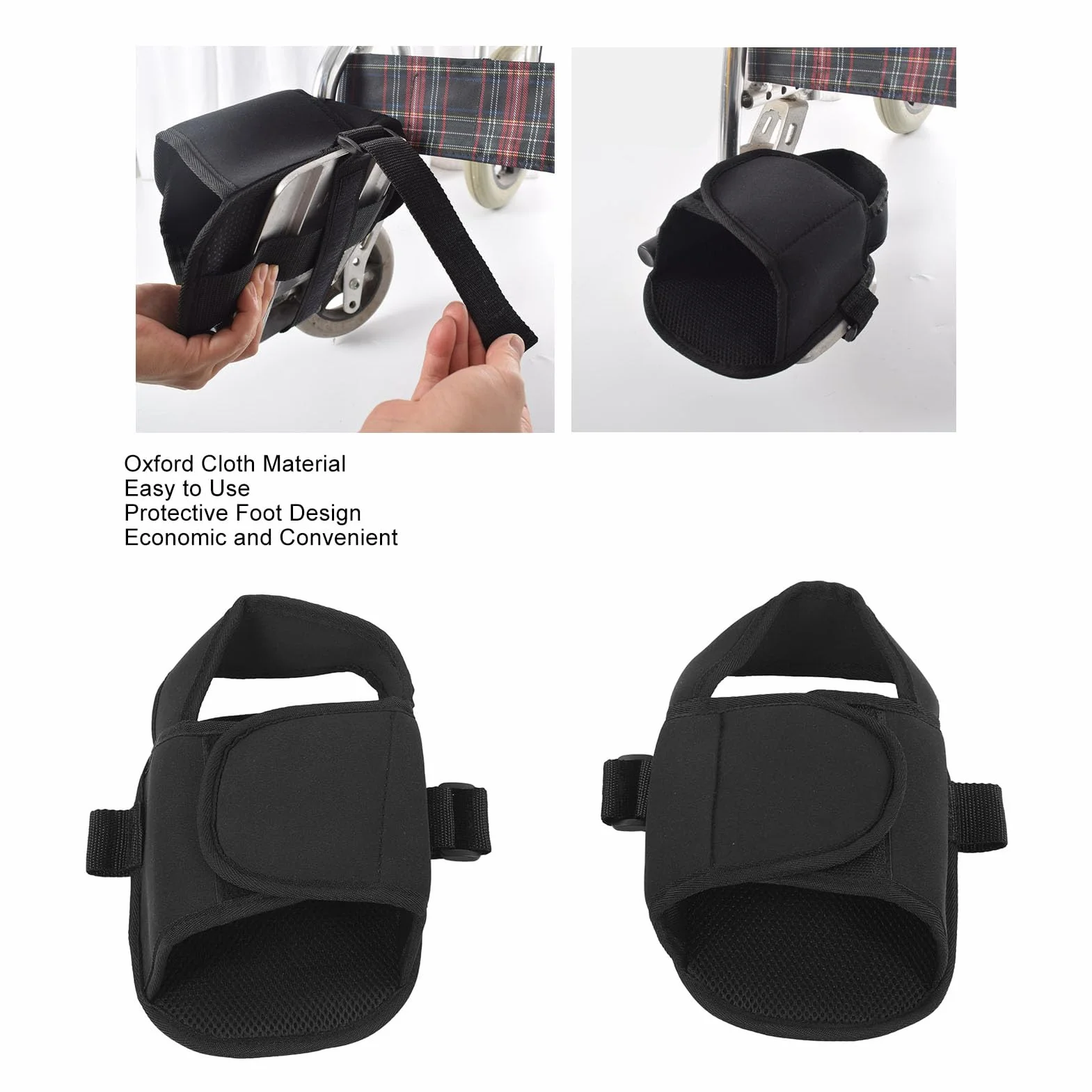 Uchwyty na buty do wózków inwalidzkich, 2 szt., paski na buty do wózków inwalidzkich, tkanina Oxford, buty ochronne, stały pasek ochronny dla starszych pacjentów, do regeneracji, czarne