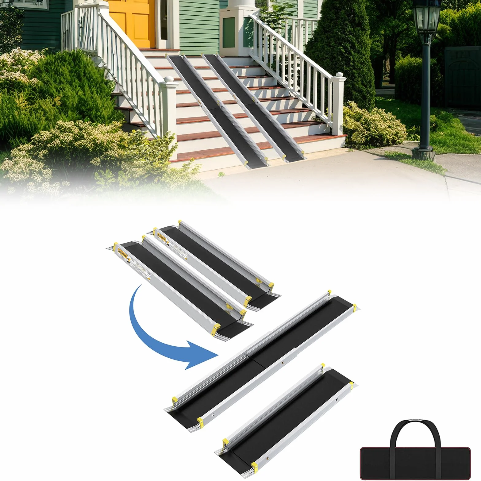 UISEBRT 2 x rampa dla wózków inwalidzkich, teleskopowa rampa dla wózków inwalidzkich, aluminiowa, regulowana rampa teleskopowa, nośność na schody do 300 kg (121-183-213 cm)