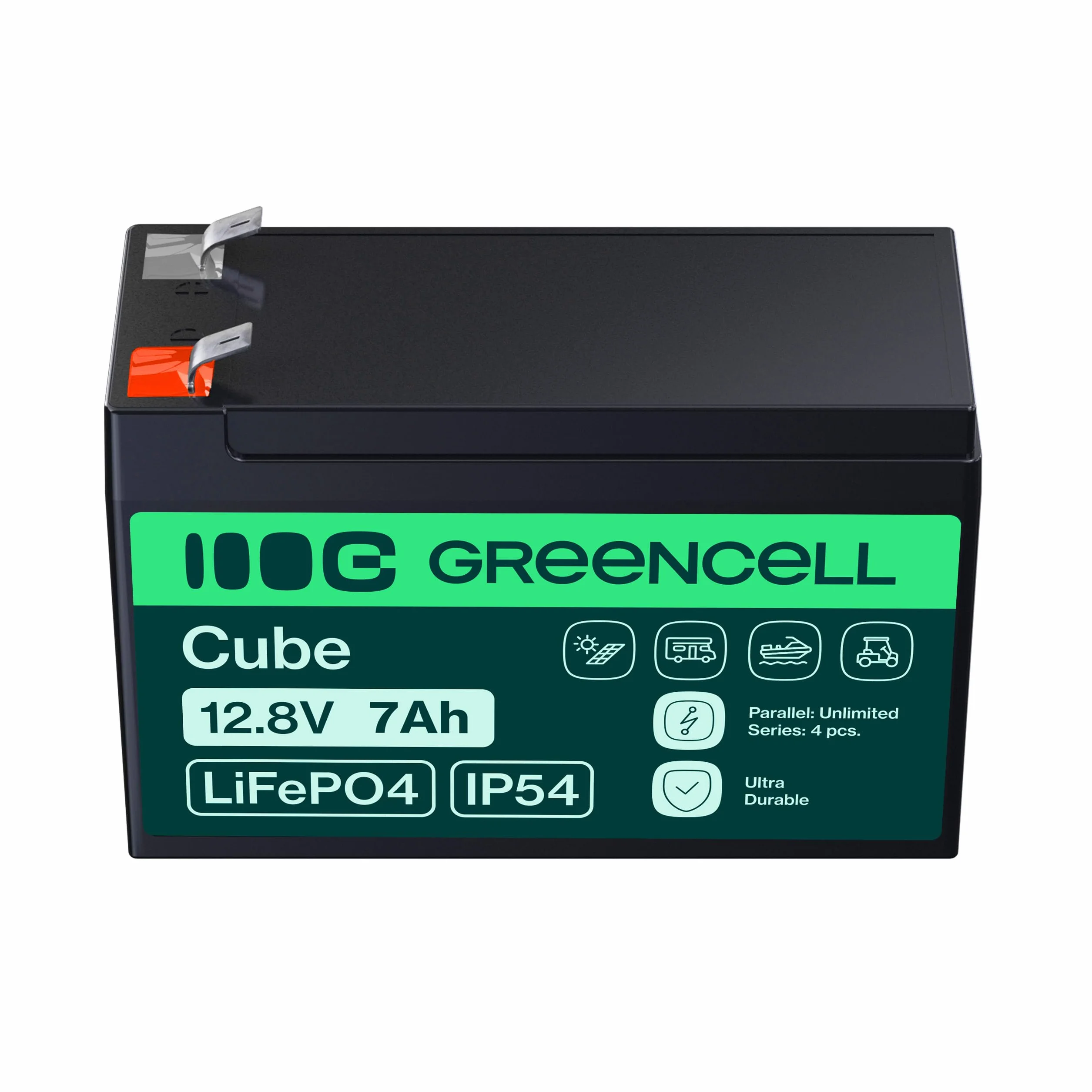 Green Cell CUBE LiFePO4 akumulator 7 Ah 12,8 V – akumulator litowo-żelazowo-fosforanowy do samochodów kempingowych, łodzi, instalacji solarnych, systemów off-grid, z BMS, lekki i bezpieczny