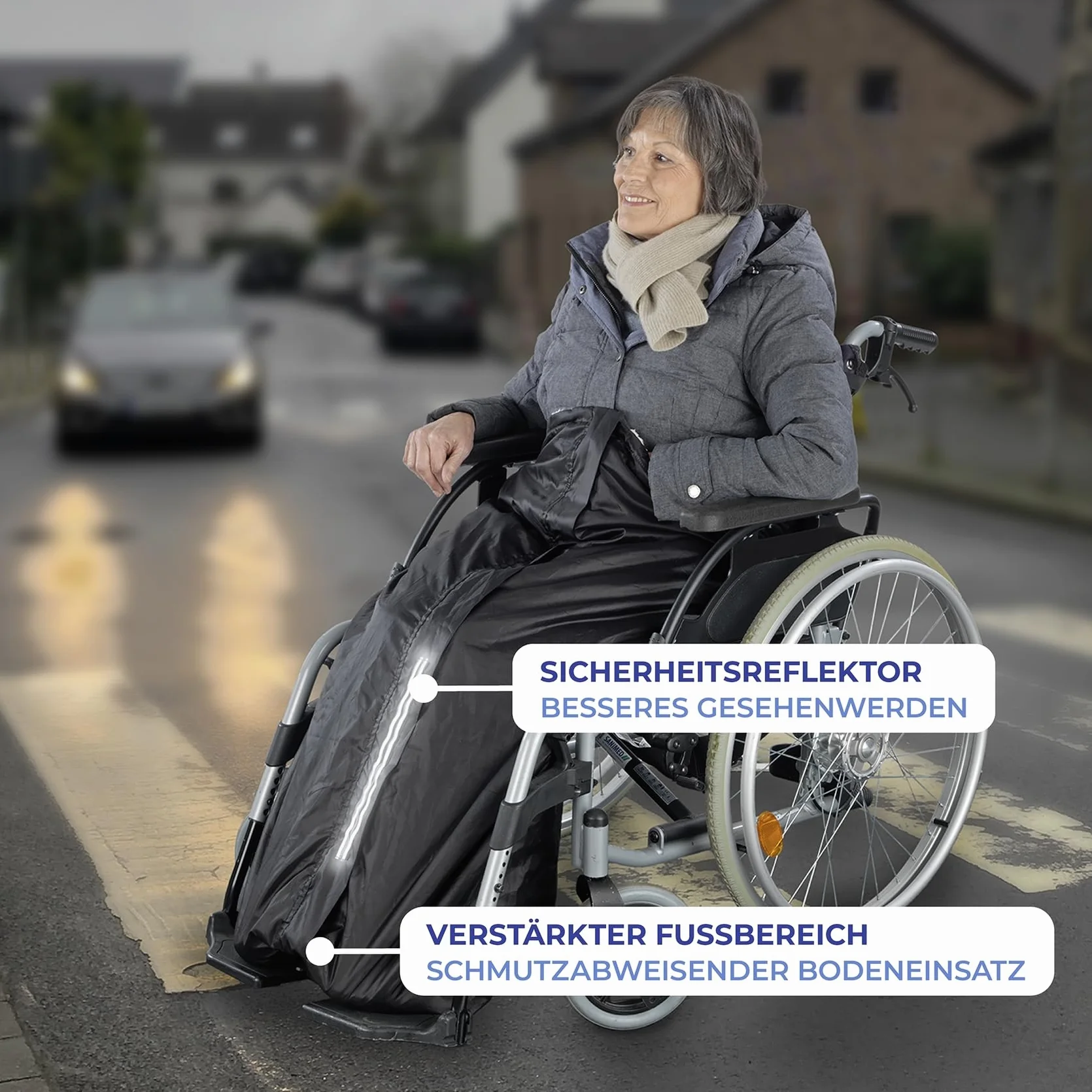 Worek termiczny na wózek inwalidzki, wodoodporny i wiatroszczelny worek na wózek inwalidzki, ochrona przed zimnem, wilgocią i brudem, poliester, długość 130 cm