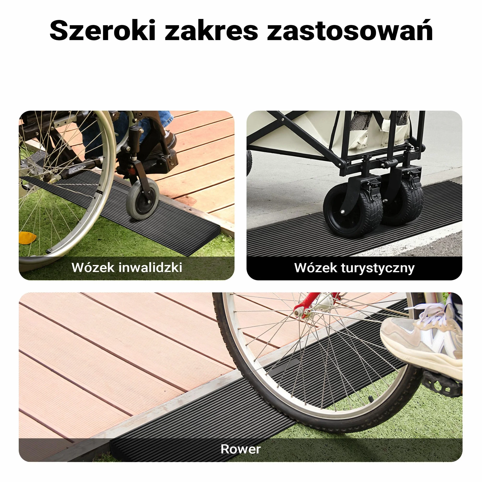 Wiltec Rampa progowa o wymiarach 900 x 200 x 40 mm z możliwością przycięcia do 50 t nośności, gumowa rampa podjazdowa dla wózków inwalidzkich