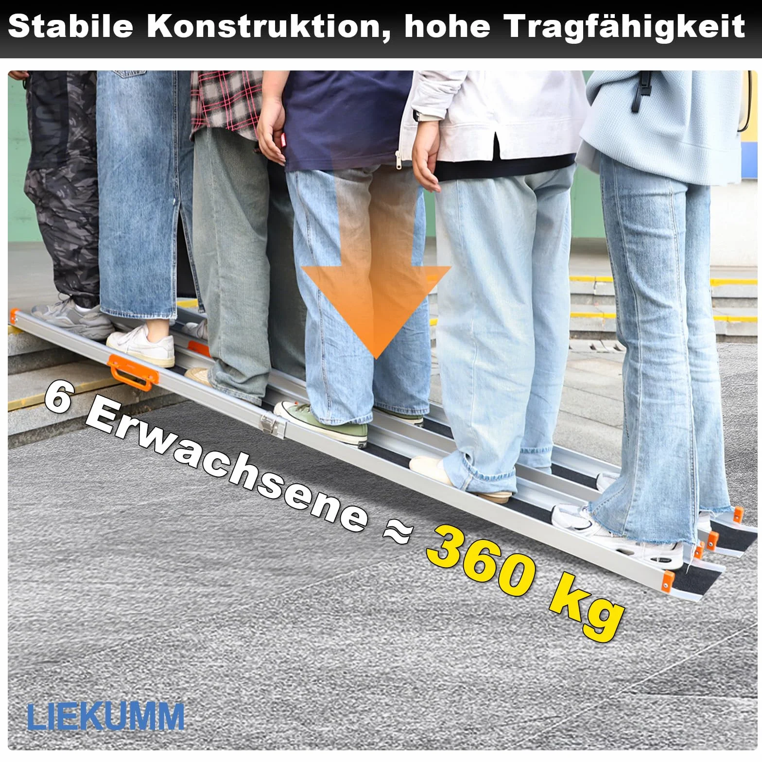 LIEKUMM Antypoślizgowa rampa ułatwiająca załadunek, 240 cm x 21 cm, regulowana, przenośna, aluminiowa rampa teleskopowa na schody i przeszkody, składana szyna ładująca (MR207N-8), 2 sztuki