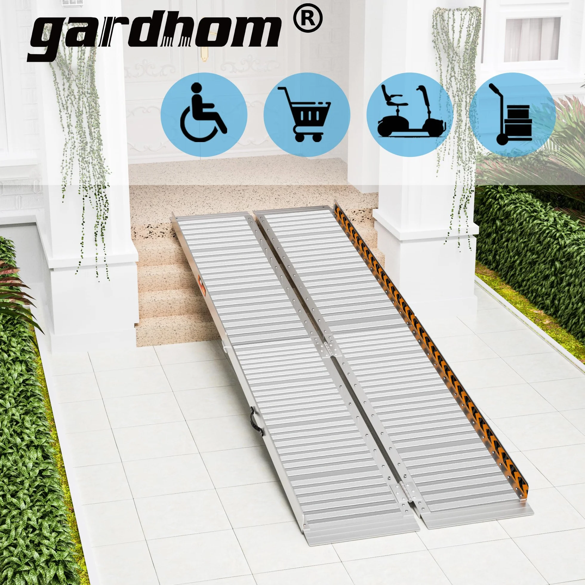 gardhom Rampa dla wózków inwalidzkich 2FT - 7FT Składane aluminiowe rampy dla wózków inwalidzkich i skuterów mobilnych na progi drzwi wejściowych do domu