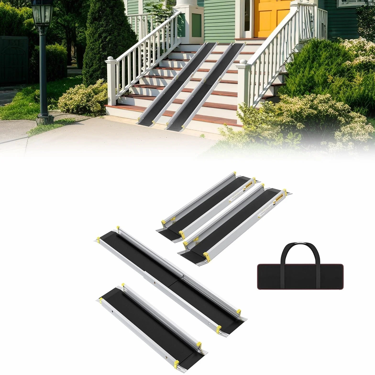 UISEBRT 2 x rampa dla wózków inwalidzkich, teleskopowa rampa dla wózków inwalidzkich, aluminiowa, regulowana rampa teleskopowa, nośność na schody do 300 kg (121-183-213 cm)