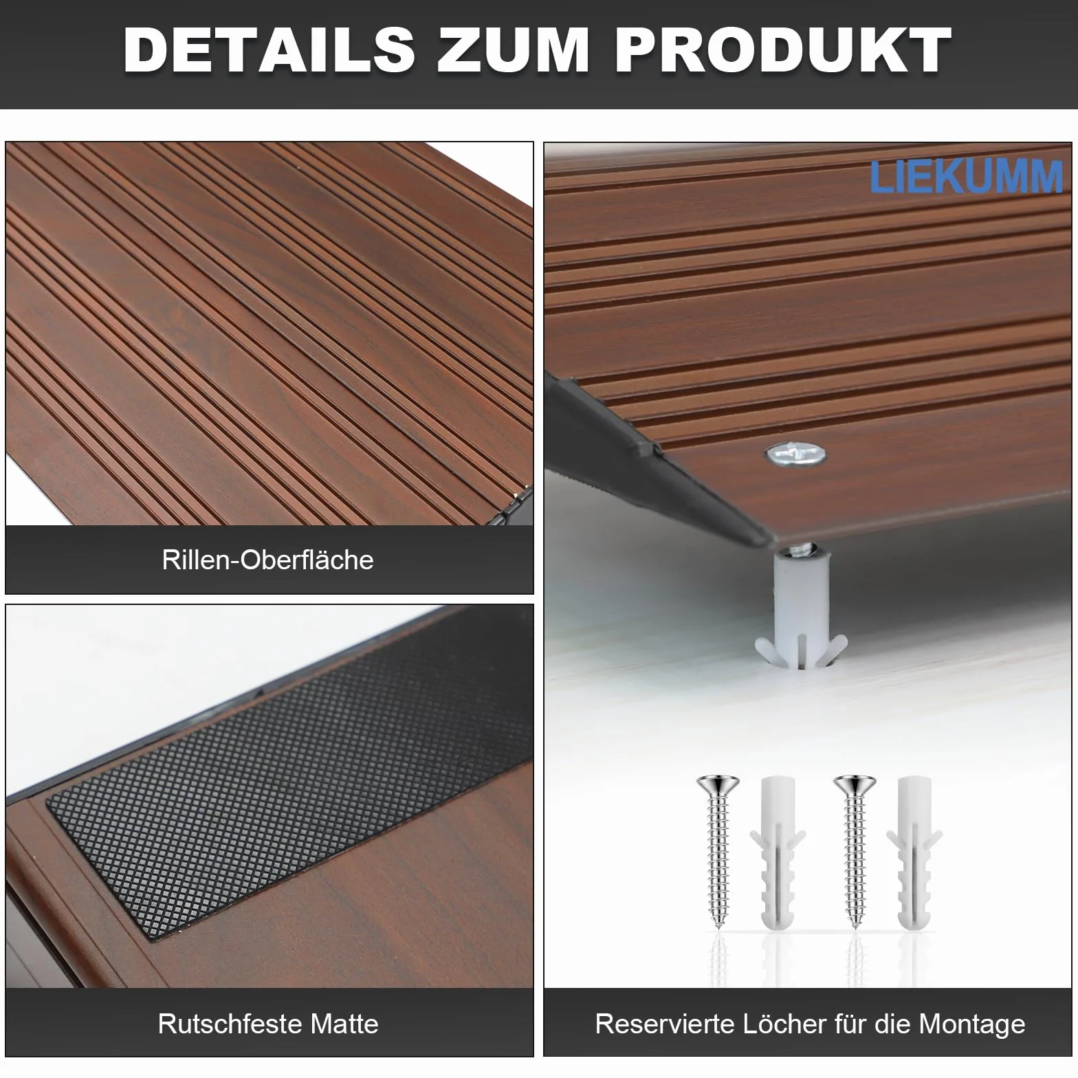 LIEKUMM Aluminiowa rampa progowa o wysokości 5 cm, nośność 2000 kg, rampa dla wózków inwalidzkich do krawężników, schodów, skuterów, wózków dziecięcych, zdejmowana rampa progowa do użytku wewnątrz i