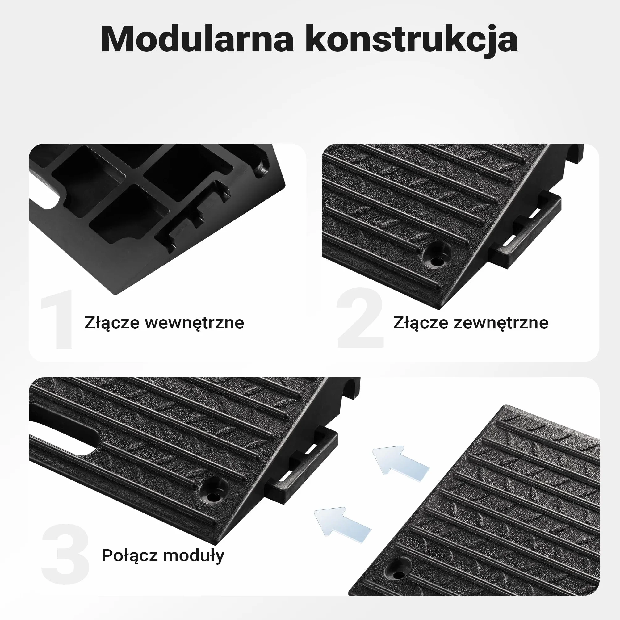 Wiltec Rampa krawężnikowa o wymiarach 500 x 315 x 107 mm do 50 t z gumy, modułowa rampa podjazdowa dla wózków inwalidzkich i samochodów