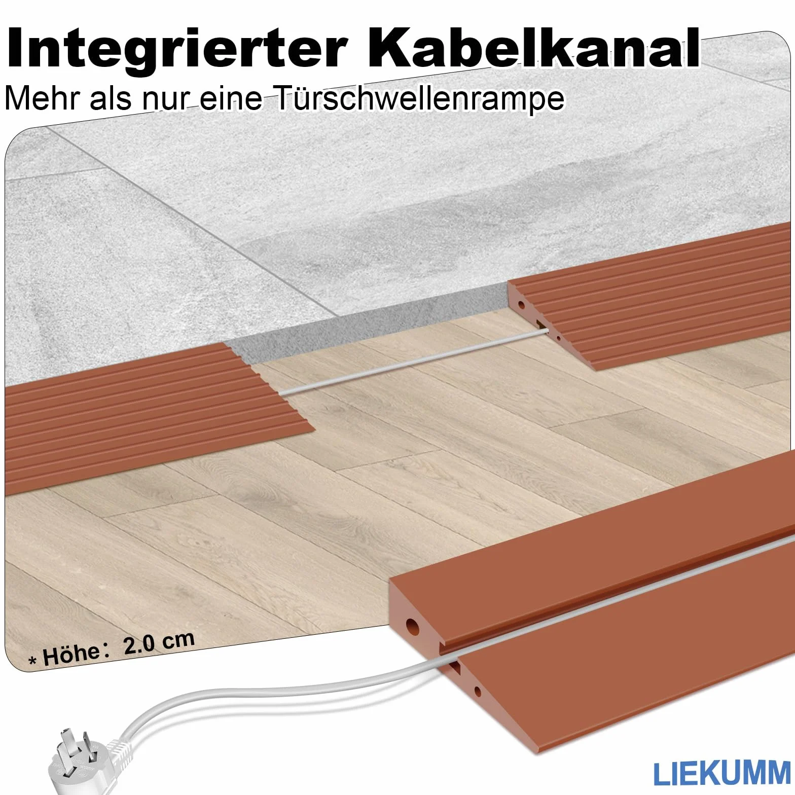 LIEKUMM Rampa PVC do wózków inwalidzkich o wysokości 2 cm, ładowność 800 kg, przenośna rampa progowa do schodów, rampa do wózka inwalidzkiego, wózka dziecięcego, garażu, odkurzacza robota, brązowa