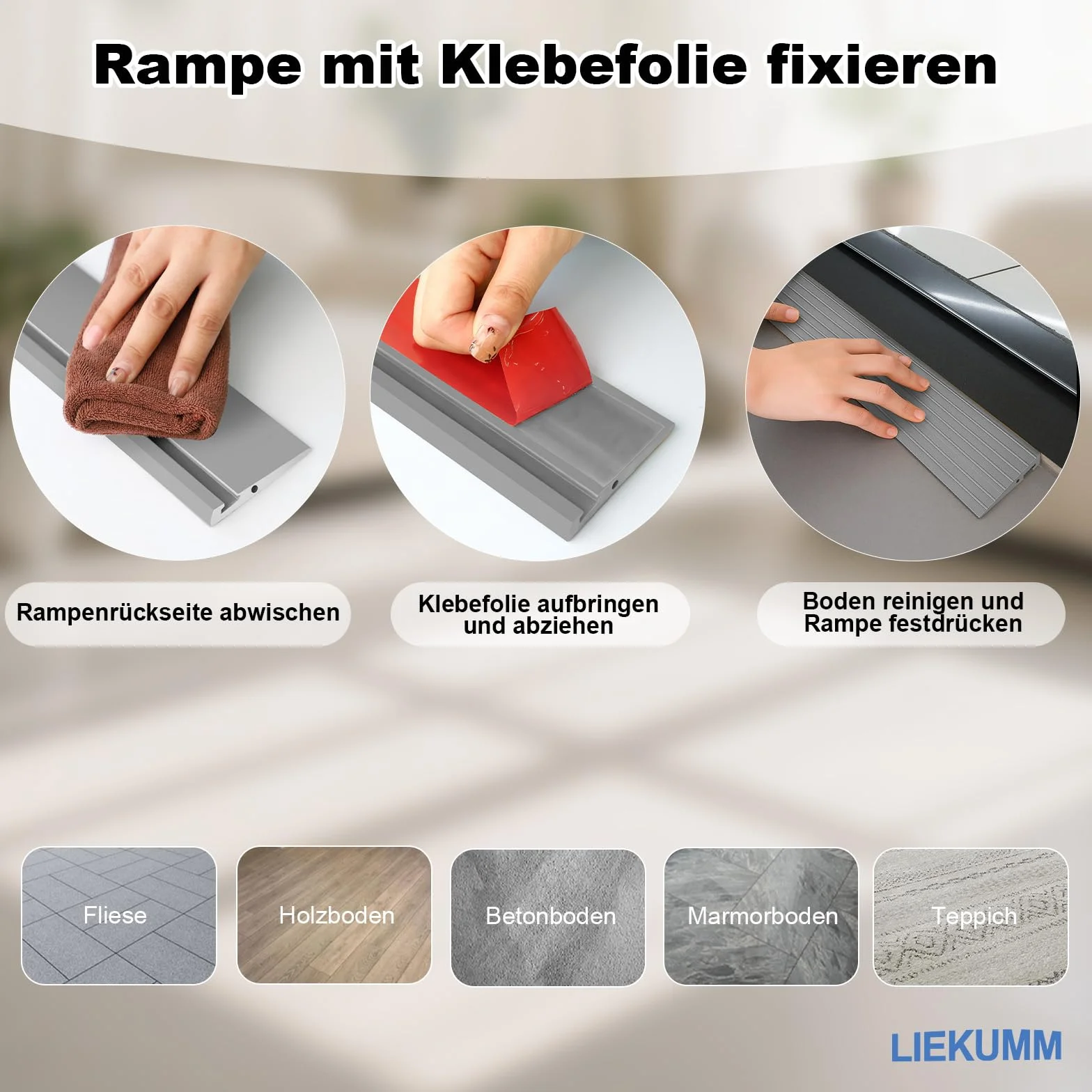 LIEKUMM Rampa progowa, 90 x 5 x 1 cm, rampa dla wózków inwalidzkich, rampa progowa PCW, rampa dla wózków inwalidzkich, wózków dziecięcych, chodzików lub skuterów elektrycznych, szara