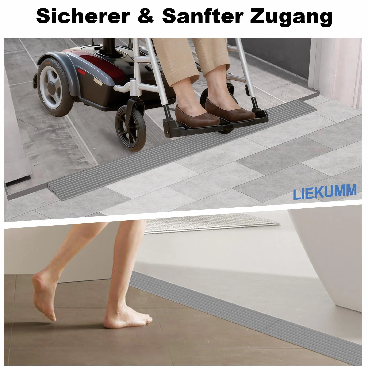 LIEKUMM Rampa progowa, 90 x 5 x 1 cm, rampa dla wózków inwalidzkich, rampa progowa PCW, rampa dla wózków inwalidzkich, wózków dziecięcych, chodzików lub skuterów elektrycznych, szara