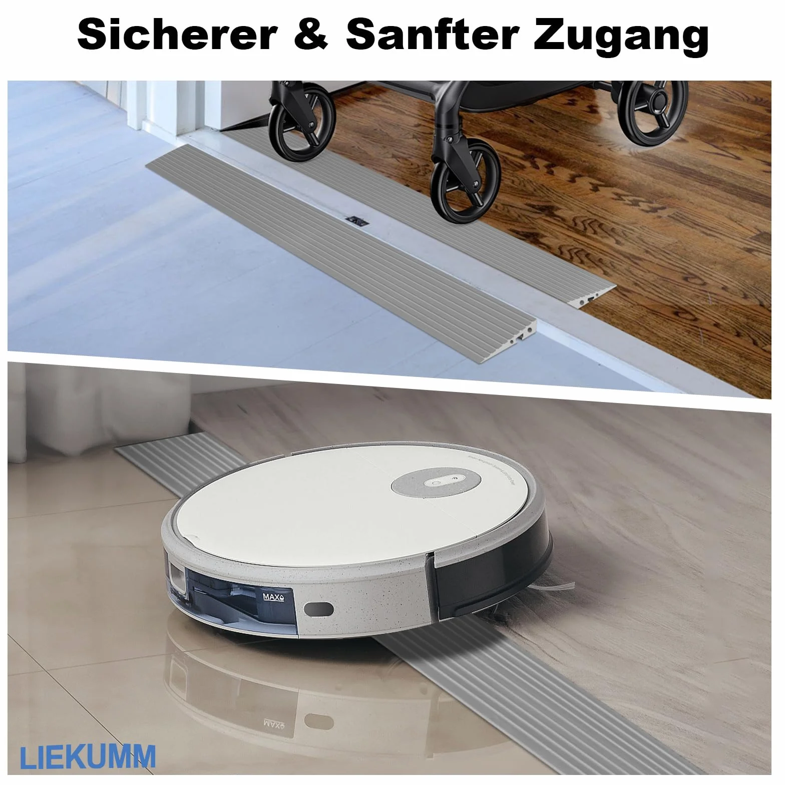 LIEKUMM Rampa progowa, 90 x 5 x 1 cm, rampa dla wózków inwalidzkich, rampa progowa PCW, rampa dla wózków inwalidzkich, wózków dziecięcych, chodzików lub skuterów elektrycznych, szara