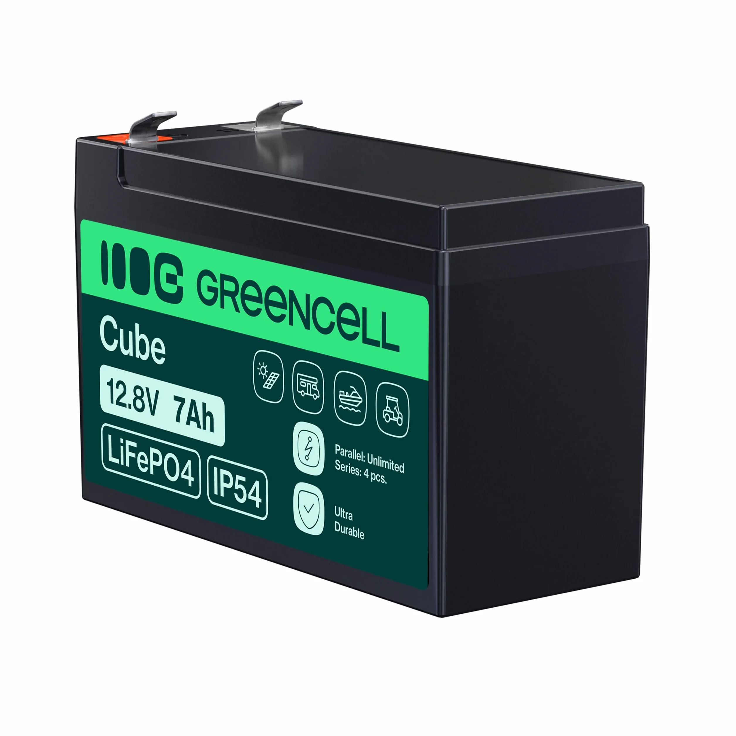 Green Cell CUBE LiFePO4 akumulator 7 Ah 12,8 V – akumulator litowo-żelazowo-fosforanowy do samochodów kempingowych, łodzi, instalacji solarnych, systemów off-grid, z BMS, lekki i bezpieczny