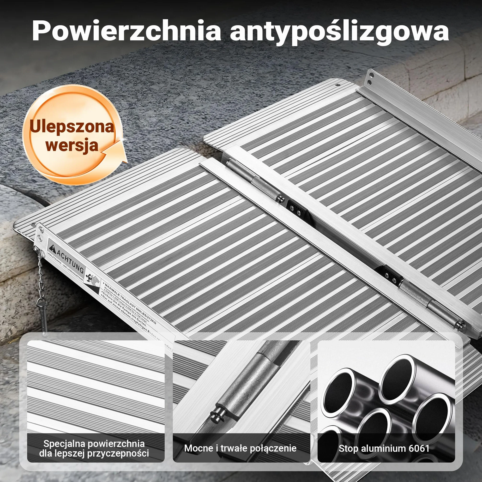Rampa dla wózków inwalidzkich z aluminium, składana, 62 cm, maks. do 270 kg