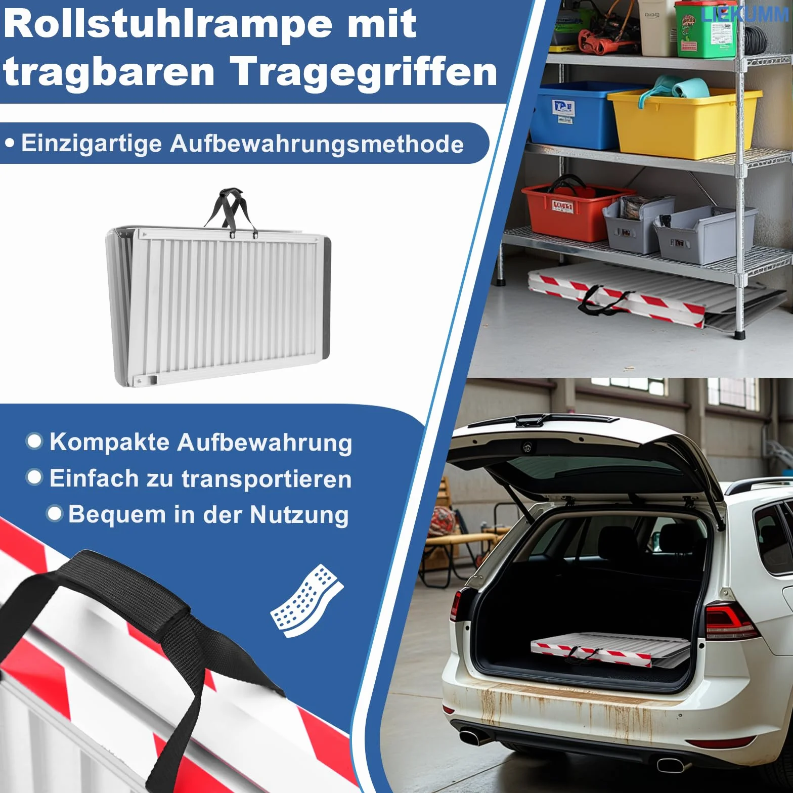 LIEKUMM Rampa dla wózków inwalidzkich 157 cm, poszerzona rampa dla wózków inwalidzkich, 85 cm, nośność 400 kg, aluminiowa rampa do wózków inwalidzkich, stopni, krawężników, rampa progowa do
