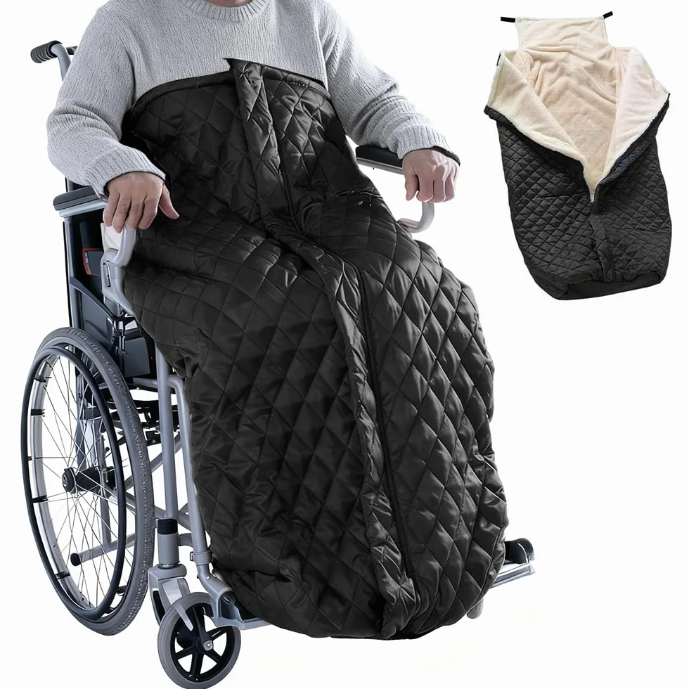Śpiwór do wózka inwalidzkiego, zimowy, wiatroszczelny koc do wózka inwalidzkiego, 130 cm, wiatroszczelny, ciepły, koc na nogi, pluszowy koc na kolana, dla osób na wózkach inwalidzkich, z