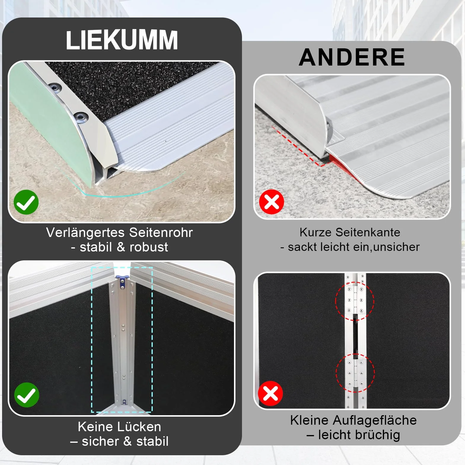 LIEKUMM Rampa dla wózków inwalidzkich 91 cm, bardzo szeroka, aluminiowa rampa dla wózków inwalidzkich, nośność 300 kg, składana, na schody, schody, krawężniki, rampa progowa do elektrycznego wózka