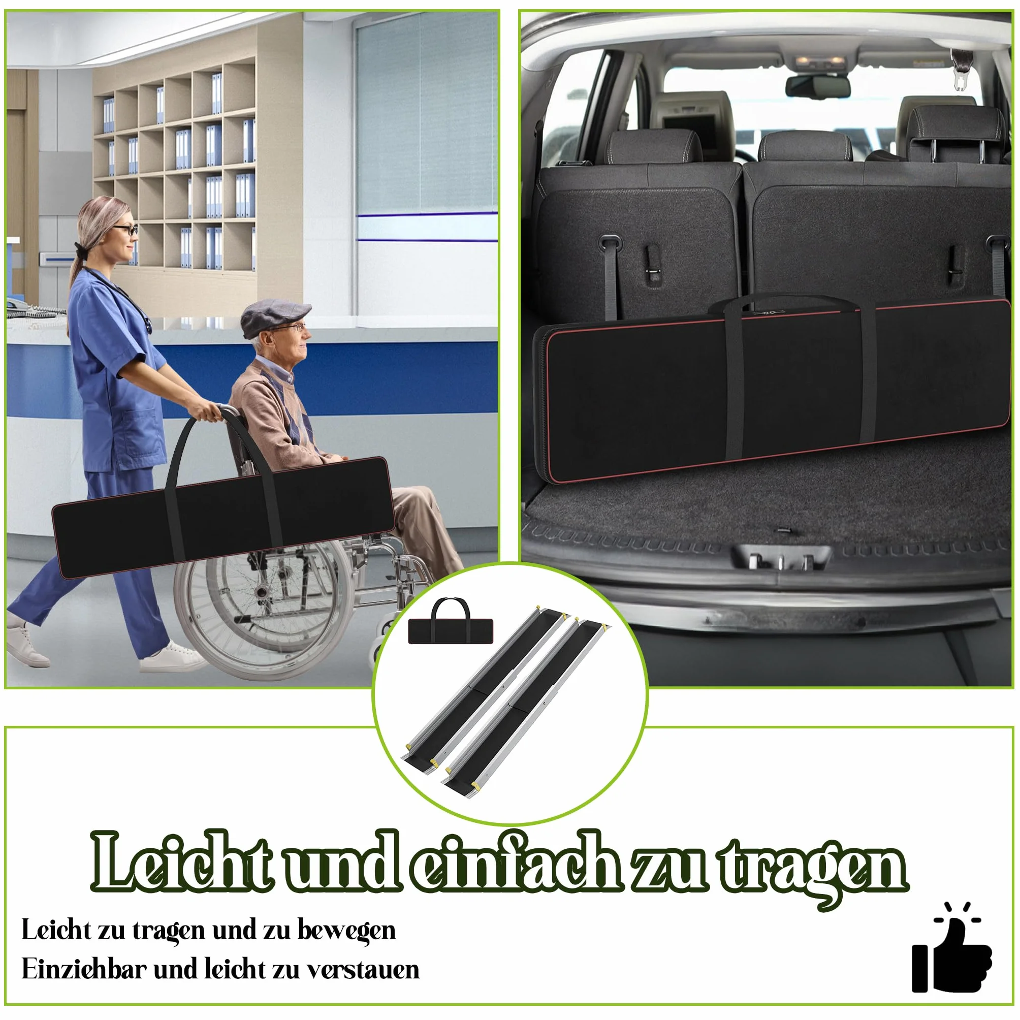 XMTECH Rampa najazdowa 107-183 cm, aluminiowa rampa teleskopowa z antypoślizgową okładziną i workiem do przechowywania, regulowana rampa załadunkowa o wadze 300 kg, na schody, przeszkody, do domu
