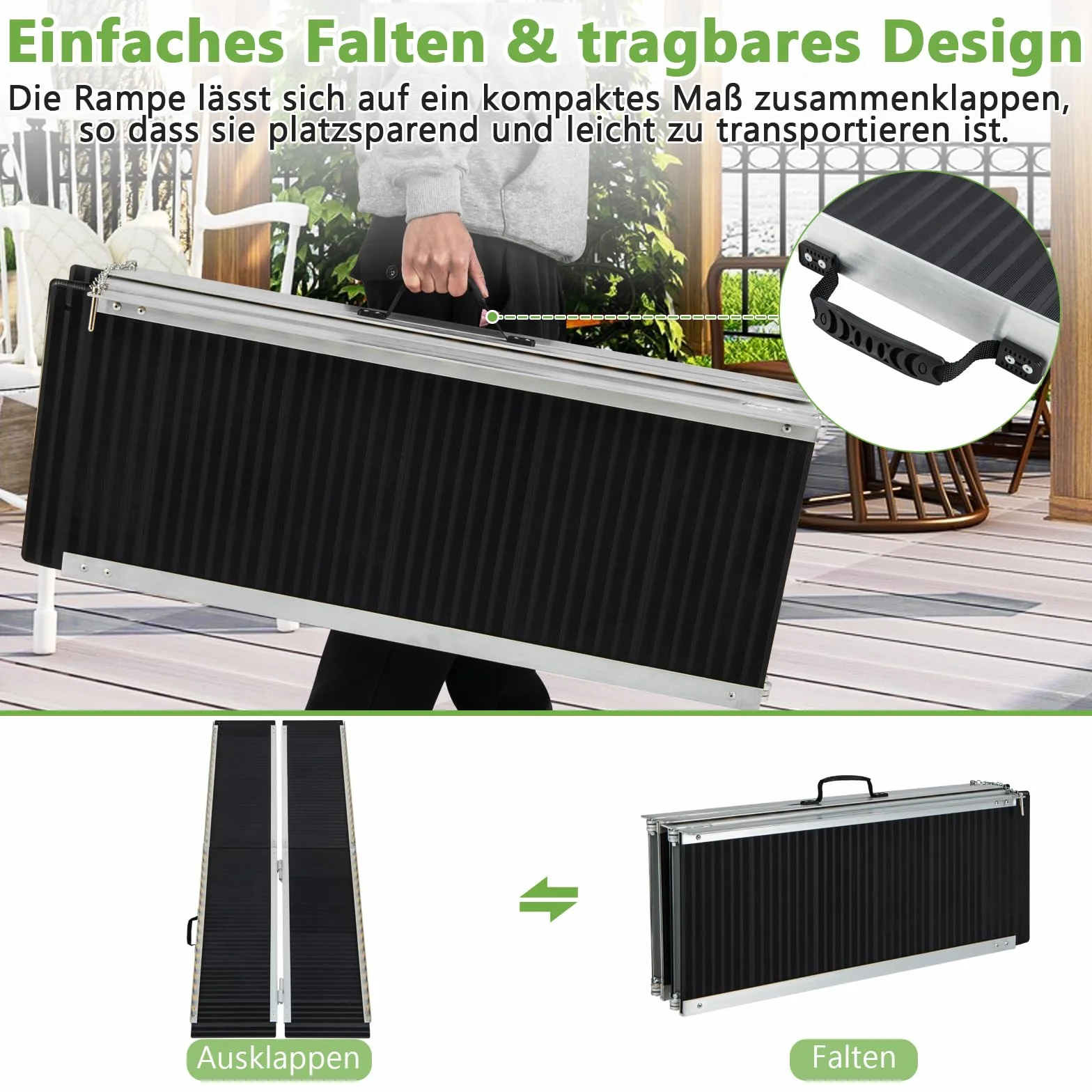 COSTWAY Rampa do wózka inwalidzkiego 183 cm, składana, przenośna i antypoślizgowa, wytrzymała do 272 kg, rampa aluminiowa, rampa progowa do wózka inwalidzkiego, schodów, drzwi (183 x 74 cm)