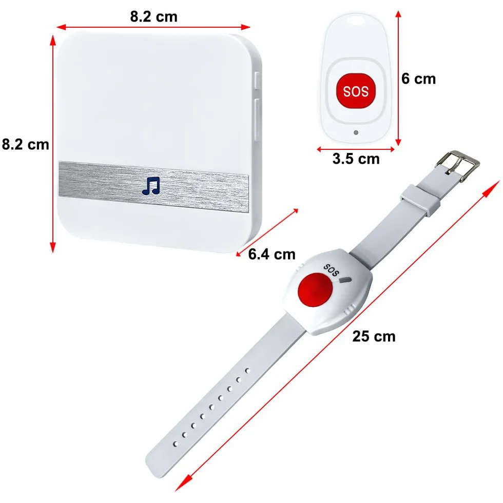 Mobilny i bezprzewodowy alarm awaryjny, do domu, z przyciskiem awaryjnym, wersja wtyczkowa, dla osób potrzebujących, opiekunów, osób starszych (3 do 2 biały)