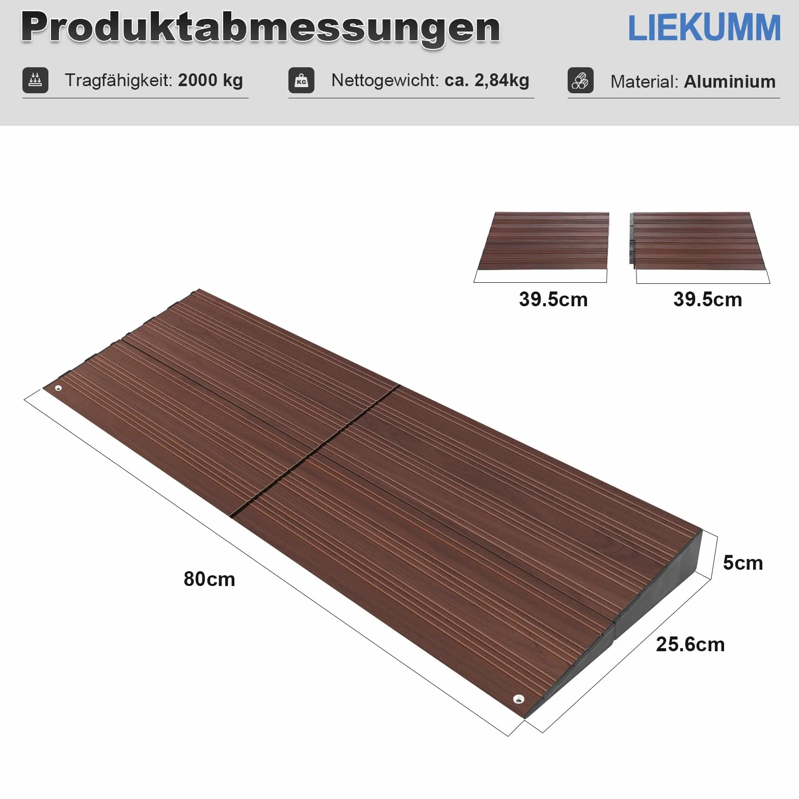 LIEKUMM Aluminiowa rampa progowa o wysokości 5 cm, nośność 2000 kg, rampa dla wózków inwalidzkich do krawężników, schodów, skuterów, wózków dziecięcych, zdejmowana rampa progowa do użytku wewnątrz i