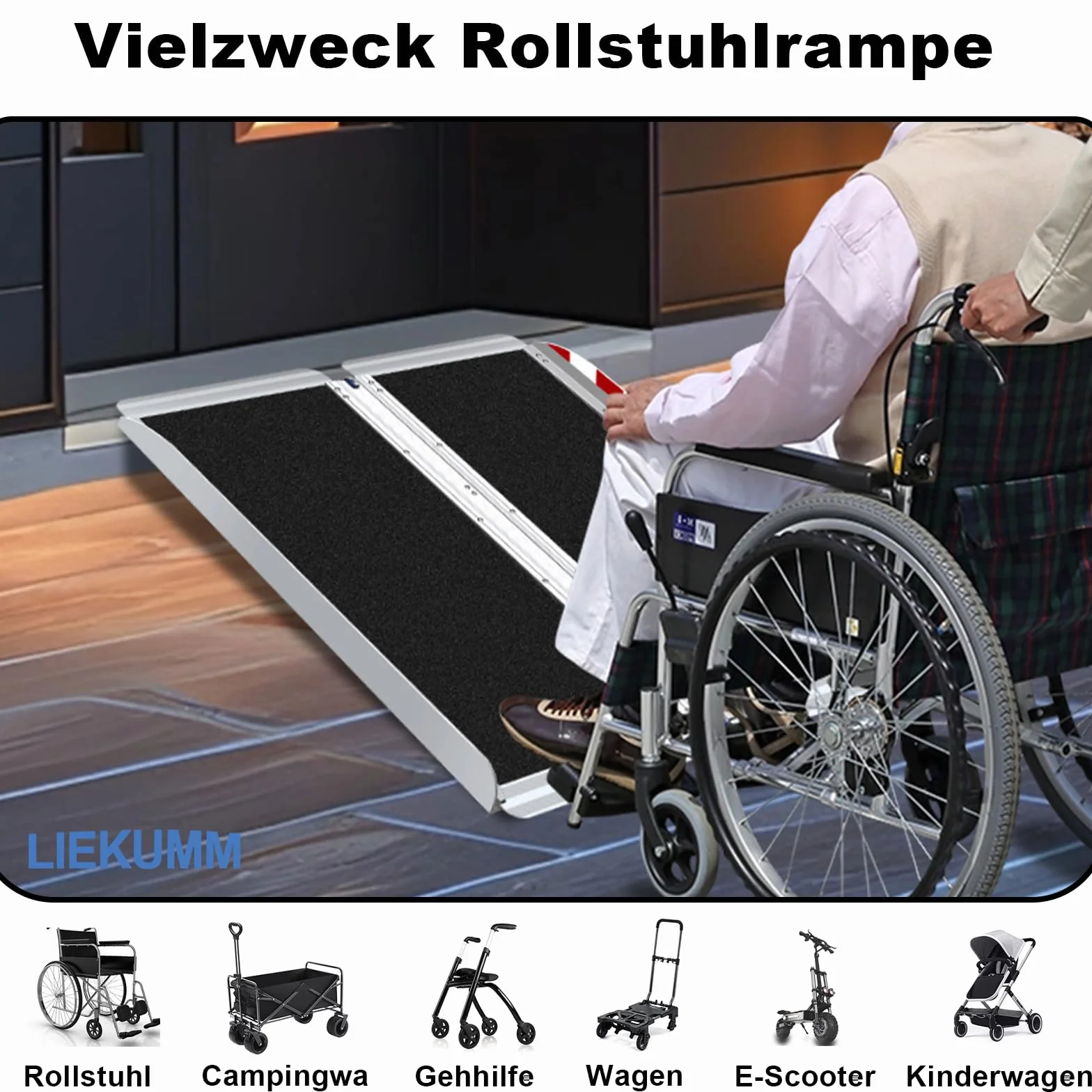 LIEKUMM Rampa dla wózków inwalidzkich 91 cm, bardzo szeroka, aluminiowa rampa dla wózków inwalidzkich, nośność 300 kg, składana, na schody, schody, krawężniki, rampa progowa do elektrycznego wózka