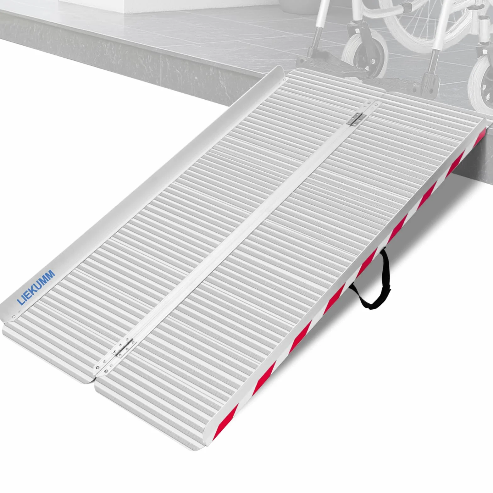 LIEKUMM Rampa dla wózków inwalidzkich 157 cm, poszerzona rampa dla wózków inwalidzkich, 85 cm, nośność 400 kg, aluminiowa rampa do wózków inwalidzkich, stopni, krawężników, rampa progowa do