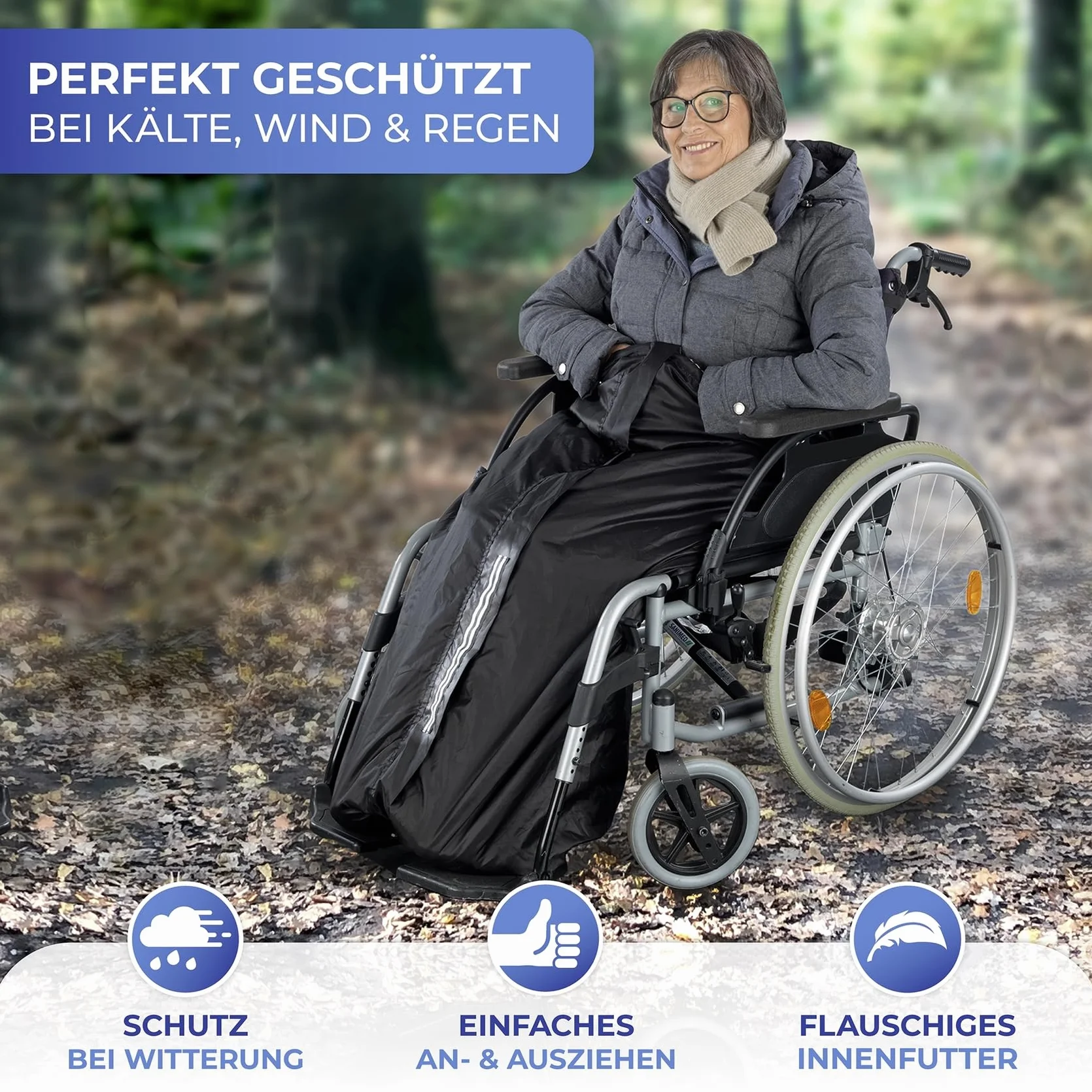 Worek termiczny na wózek inwalidzki, wodoodporny i wiatroszczelny worek na wózek inwalidzki, ochrona przed zimnem, wilgocią i brudem, poliester, długość 130 cm