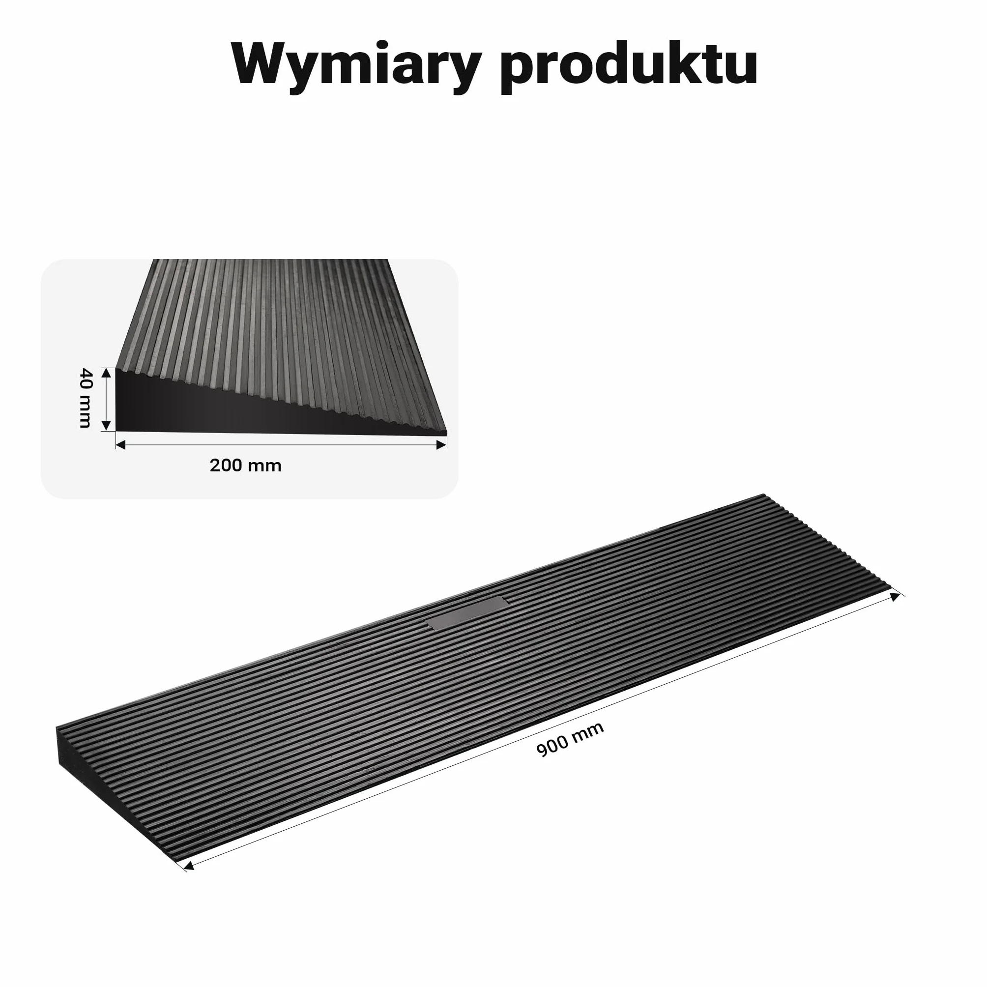 Wiltec Rampa progowa o wymiarach 900 x 200 x 40 mm z możliwością przycięcia do 50 t nośności, gumowa rampa podjazdowa dla wózków inwalidzkich