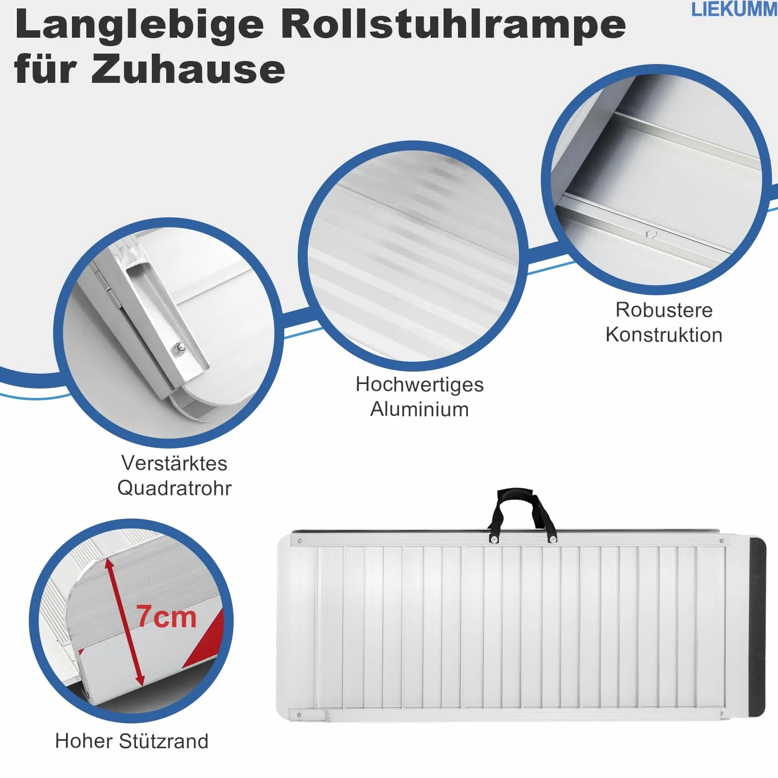 LIEKUMM Rampa dla wózków inwalidzkich 157 cm, poszerzona rampa dla wózków inwalidzkich, 85 cm, nośność 400 kg, aluminiowa rampa do wózków inwalidzkich, stopni, krawężników, rampa progowa do