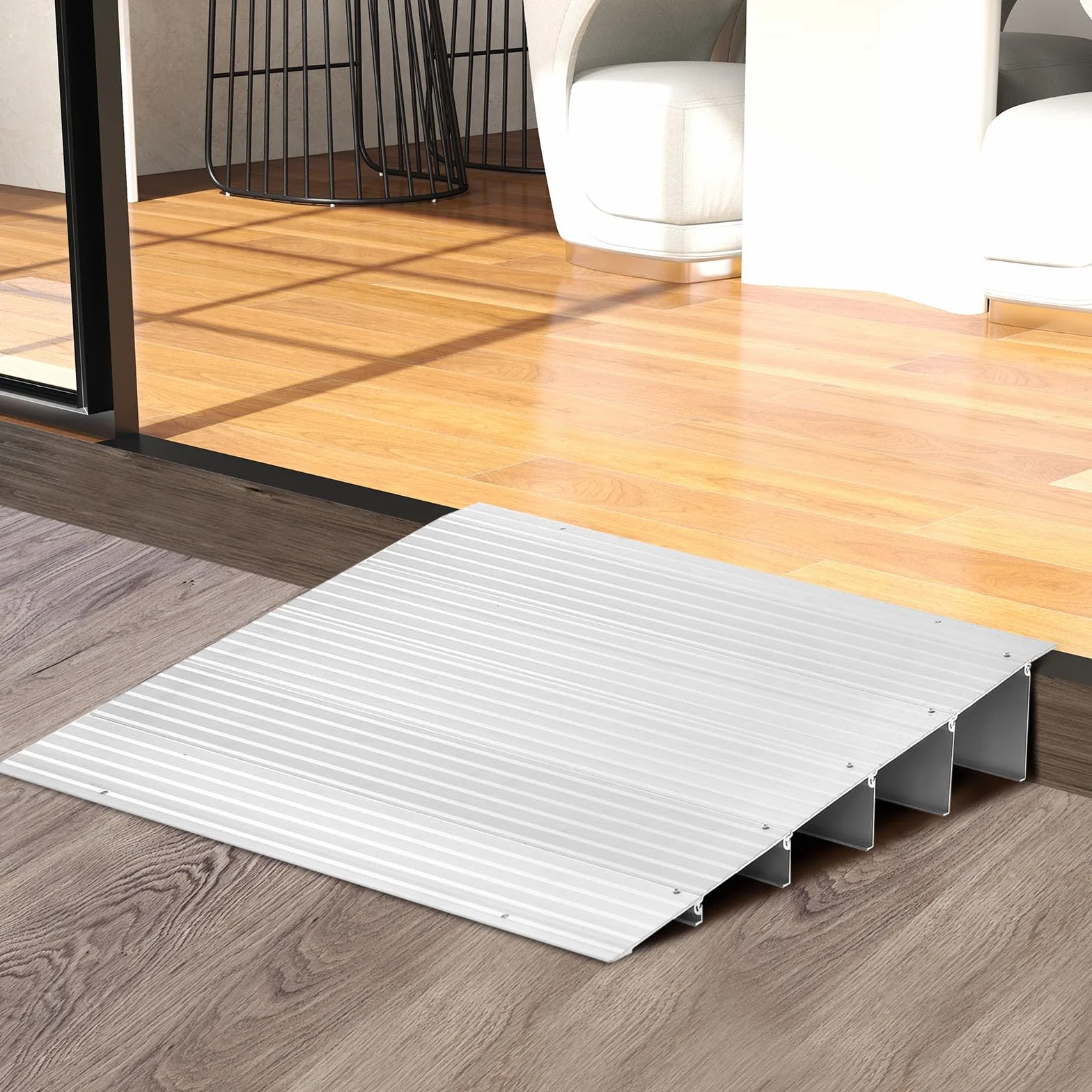 COSTWAY Aluminiowa rampa progowa dla wózków inwalidzkich, z regulowaną konstrukcją rampy i nośnością 317 kg, antypoślizgowa rampa do wózka inwalidzkiego, wózek dziecięcy (wysokość 13 cm)