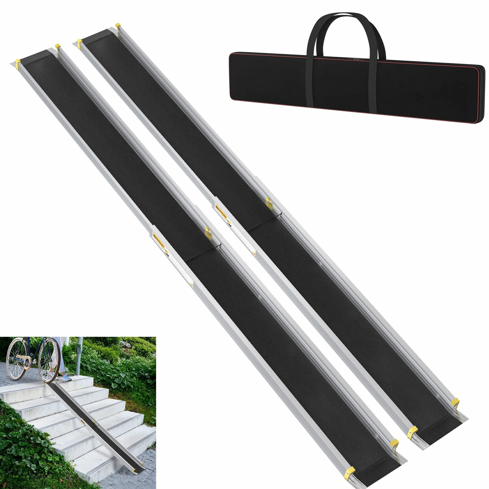 YRHome 2X teleskopowa rampa dla wózków inwalidzkich, 122-213 cm, regulowana rampa teleskopowa, antypoślizgowa i przenośna, rampa teleskopowa do 300 kg dla ręcznych wózków inwalidzkich, aluminiowa