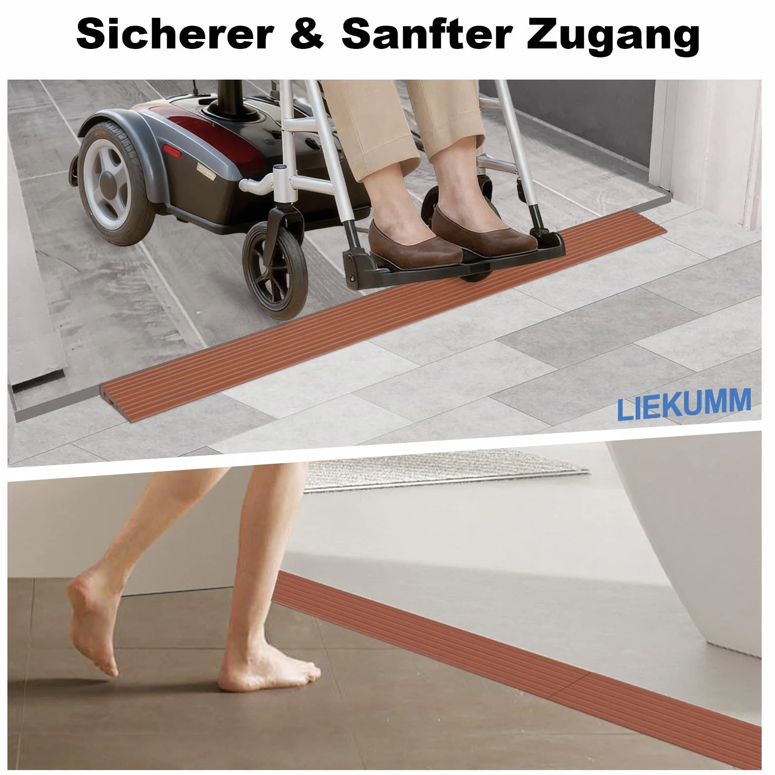 LIEKUMM Rampa PVC do wózków inwalidzkich o wysokości 2 cm, ładowność 800 kg, przenośna rampa progowa do schodów, rampa do wózka inwalidzkiego, wózka dziecięcego, garażu, odkurzacza robota, brązowa