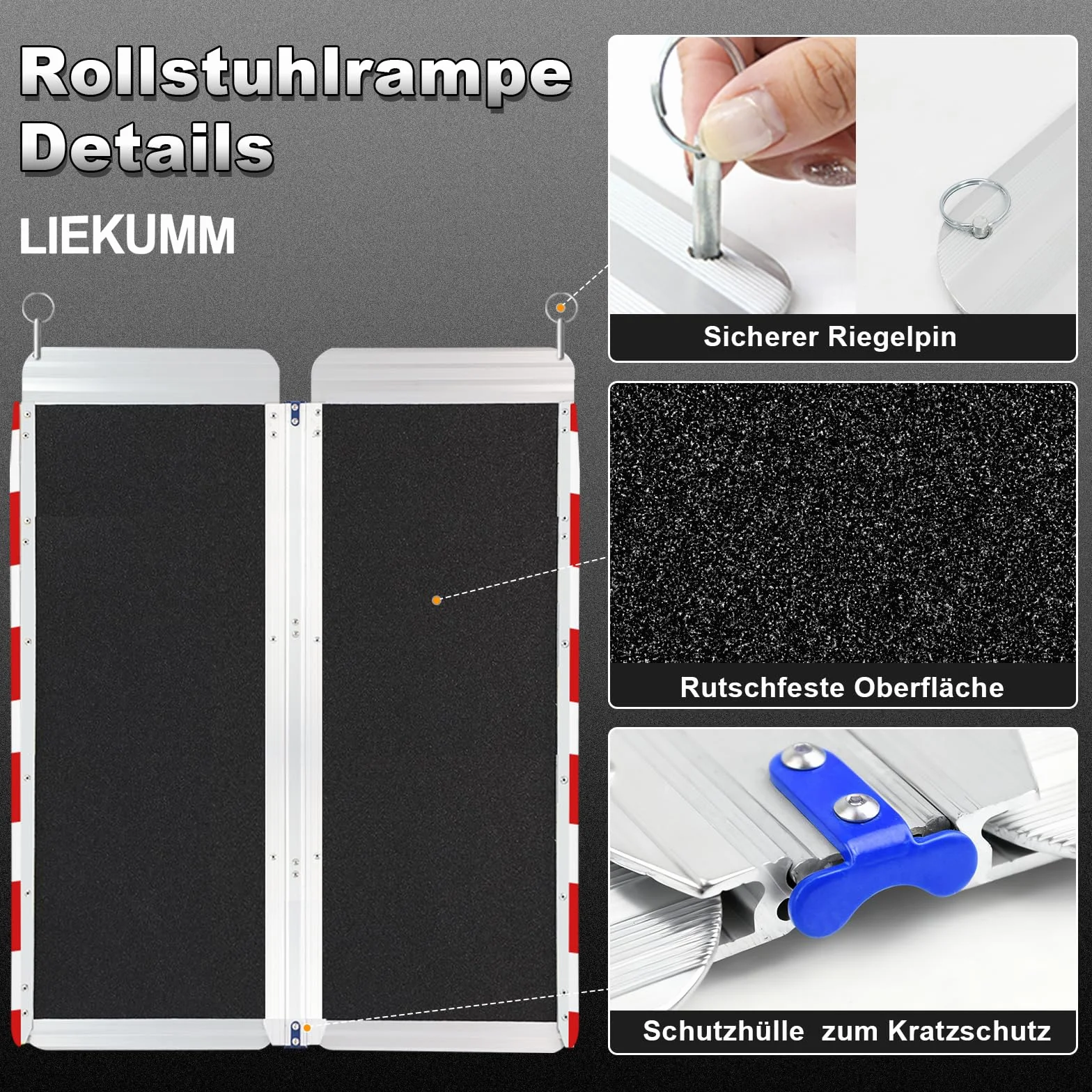 LIEKUMM Rampa dla wózków inwalidzkich 91 cm, bardzo szeroka, aluminiowa rampa dla wózków inwalidzkich, nośność 300 kg, składana, na schody, schody, krawężniki, rampa progowa do elektrycznego wózka