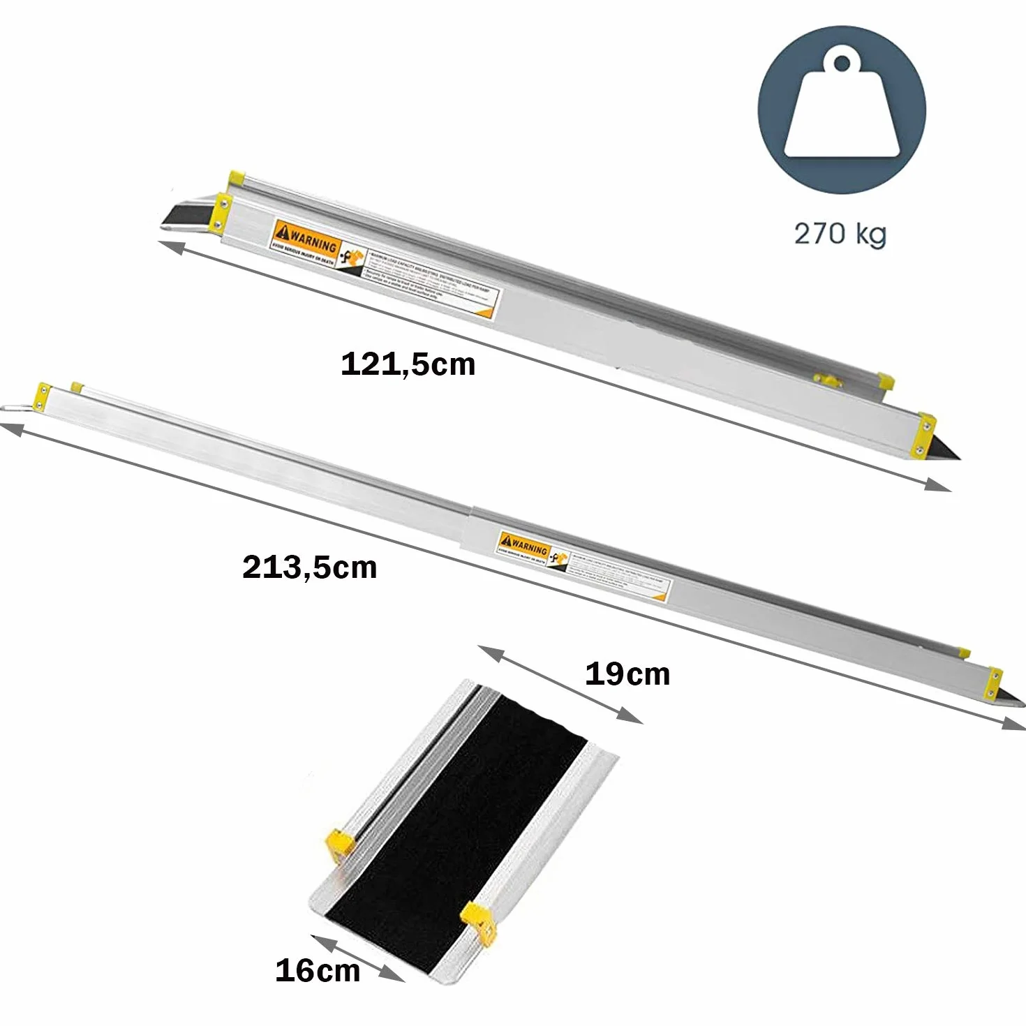 GOPLUS 2 x rampa teleskopowa do wózka inwalidzkiego, teleskopowa z aluminium, szyna najazdowa, antypoślizgowa, obciążenie do 270 kg, regulowana rampa załadunkowa, ściągacz schodów (121,5-213,5 cm)
