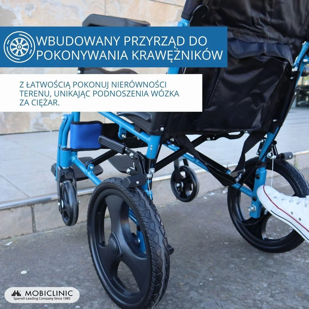 Wózek inwalidzki | Składany | Aluminium | Hamulce na dźwigniach | Niebieski | Piramida | Mobiclinic