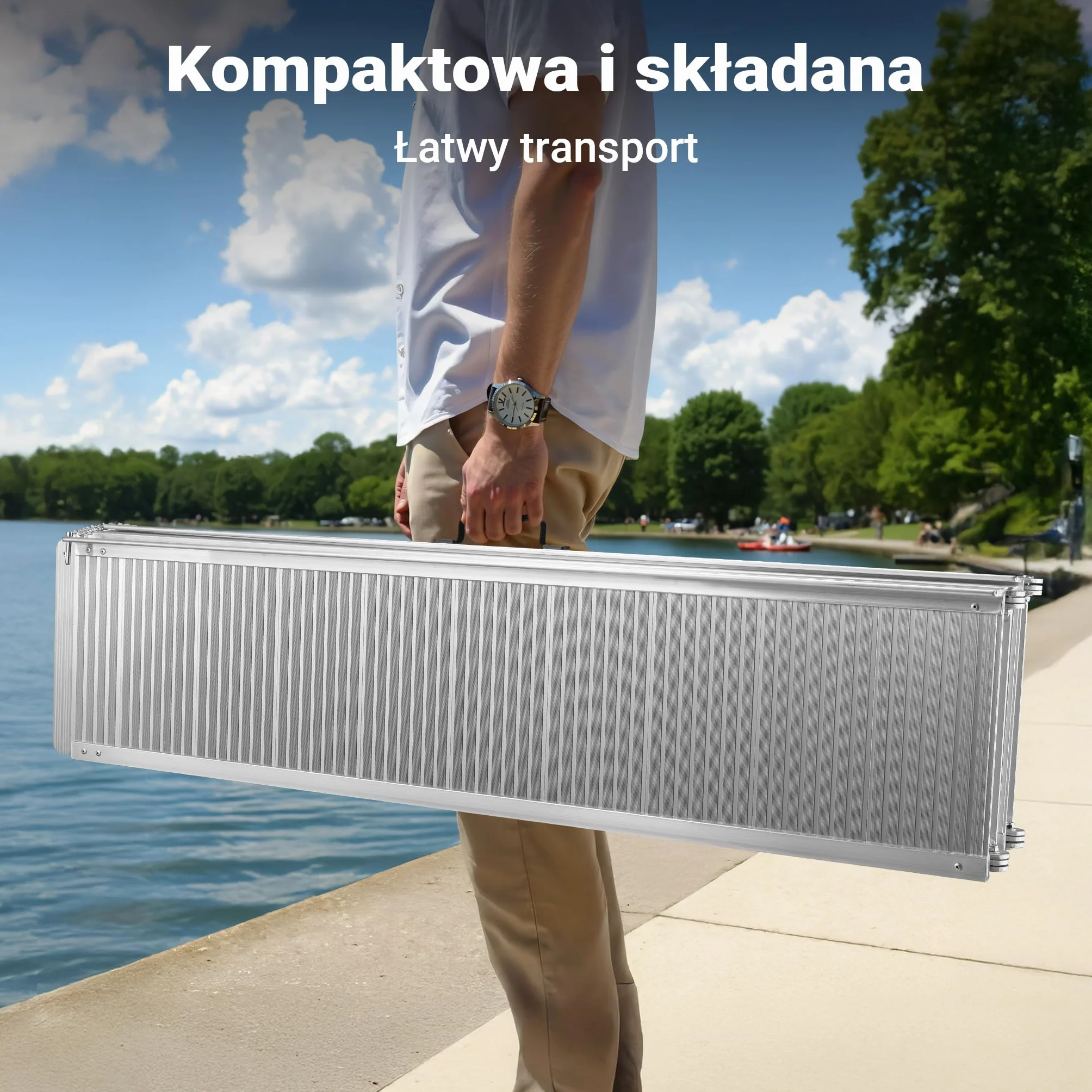 Wiltec Składana rampa najazdowa dla wózków inwalidzkich 303 cm, mobilna rampa podjazdowa do 270 kg, aluminiowa profilowana rampa załadunkowa