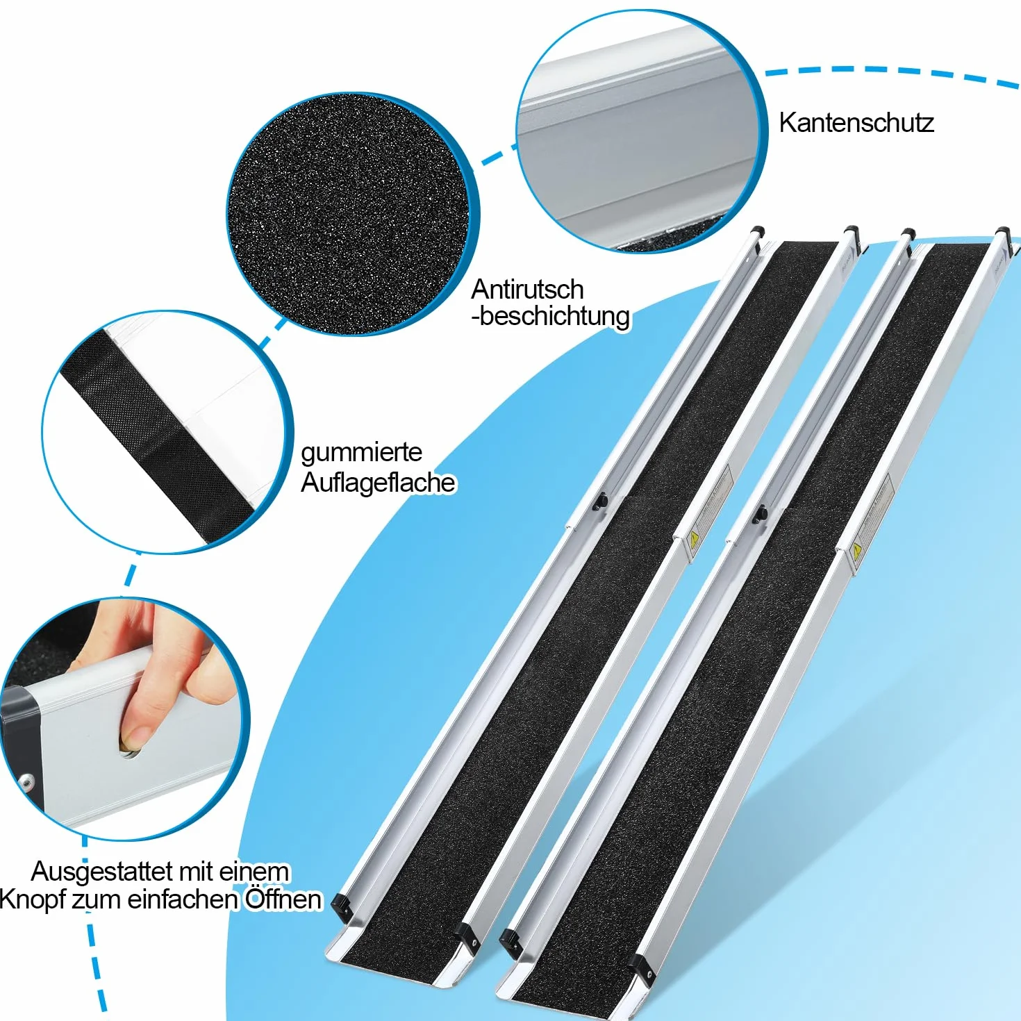 Sonnewelt Aluminiowa Rampa Teleskopowa dla Wózków Inwalidzkich - 105-183 cm, Udźwig 300 kg, Składana, z Torbą Tekstylną, do Schodów