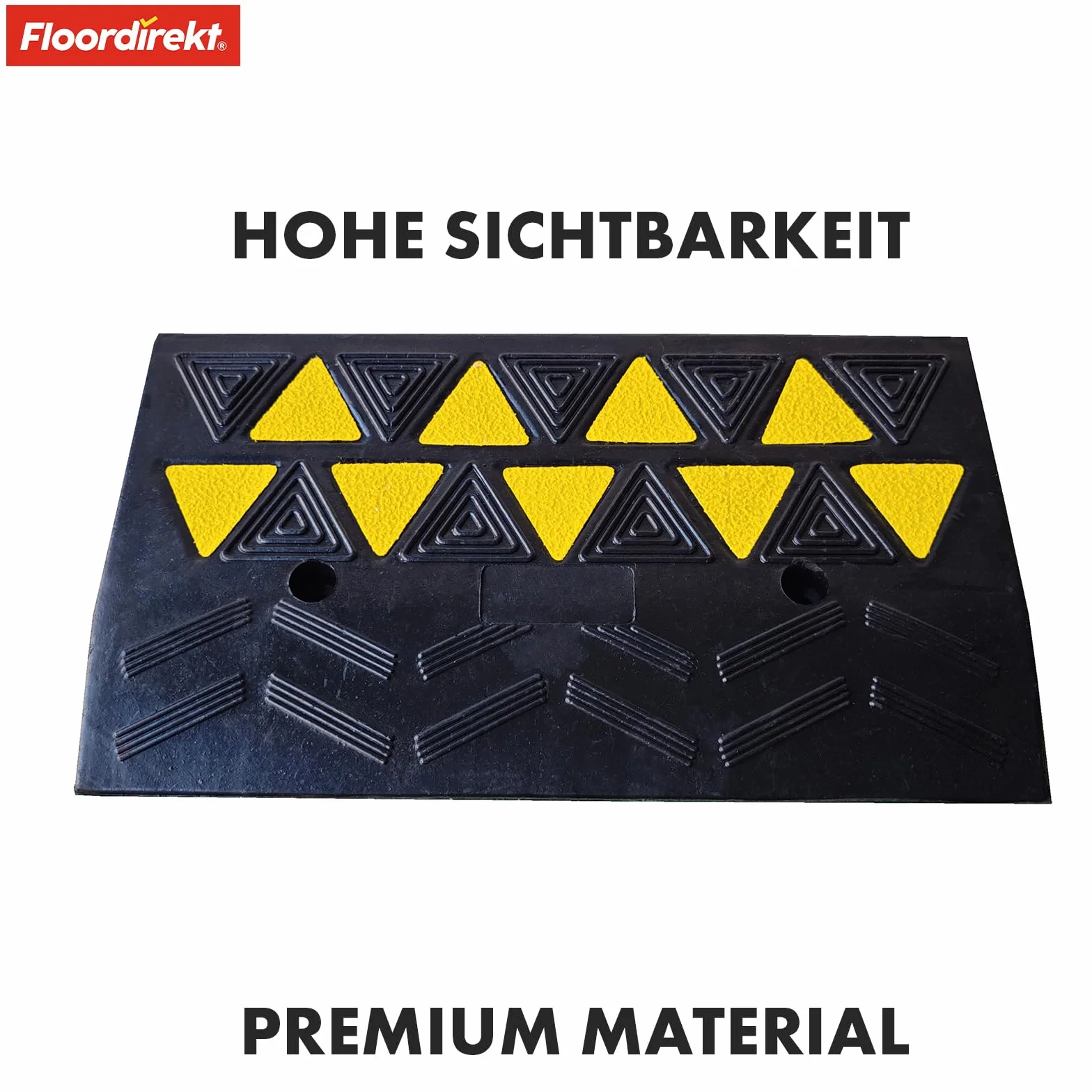 Floordirekt Blanc rampa progowa – rampa progowa i rampa do drzwi o wysokości 8 cm z żółtym świecącym oznaczeniem – rampa dla wózków inwalidzkich zapewnia dostęp do krawężników i chodników z gumy