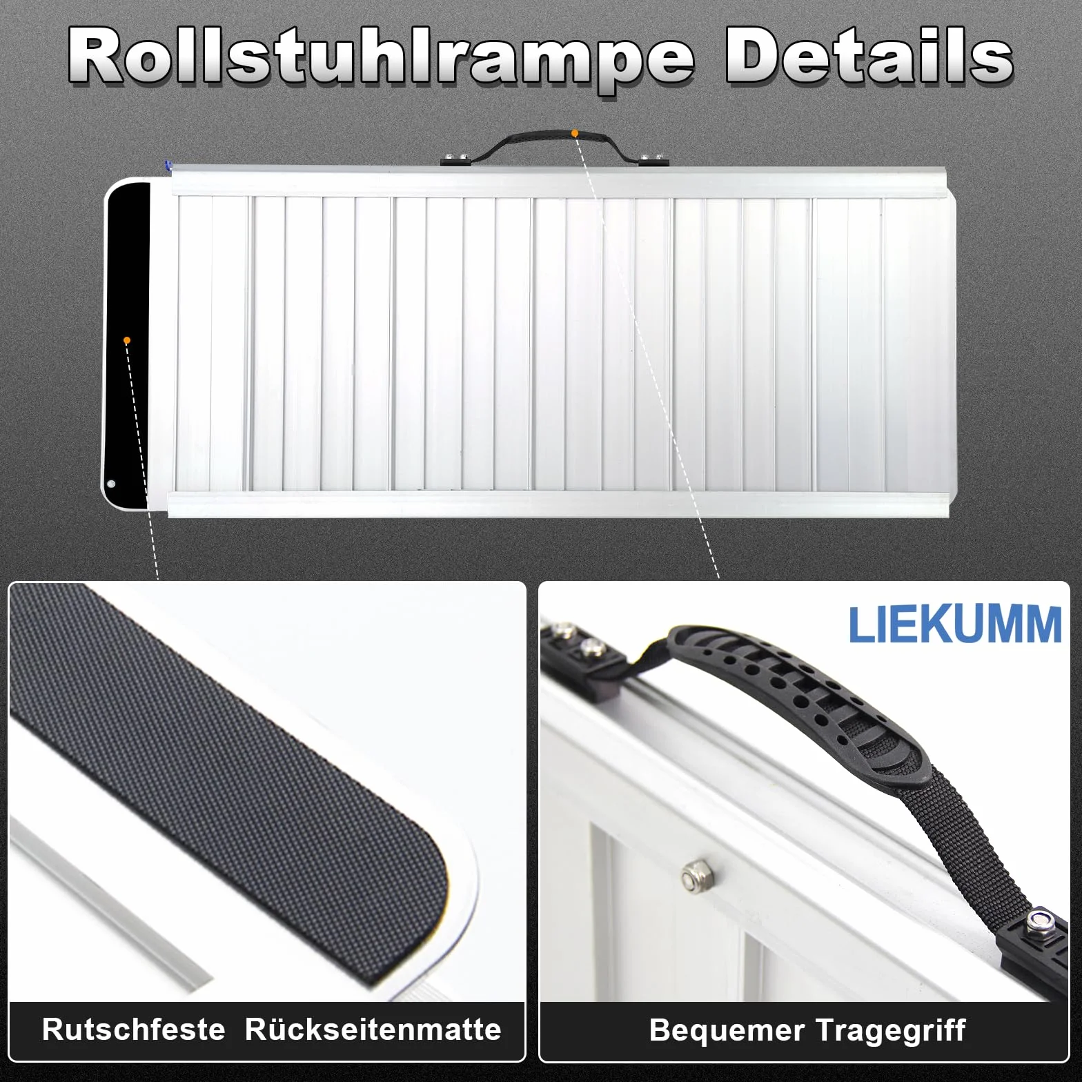 LIEKUMM Rampa dla wózków inwalidzkich 91 cm, bardzo szeroka, aluminiowa rampa dla wózków inwalidzkich, nośność 300 kg, składana, na schody, schody, krawężniki, rampa progowa do elektrycznego wózka