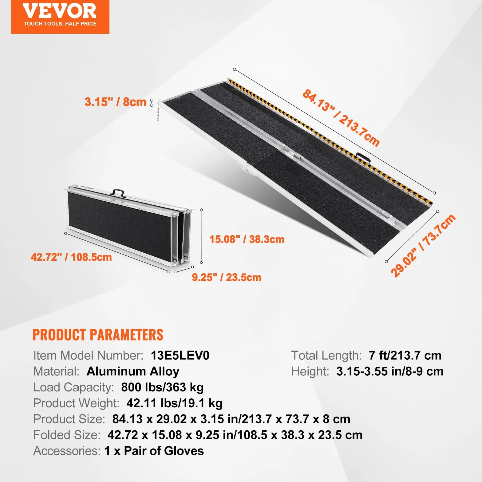 VEVOR Rampa dla wózków inwalidzkich, przenośna składana rampa progowa, 213,36 cm, aluminiowa rampa do skutera, dla osób niepełnosprawnych, schodów, schodów, krawędzi drzwi