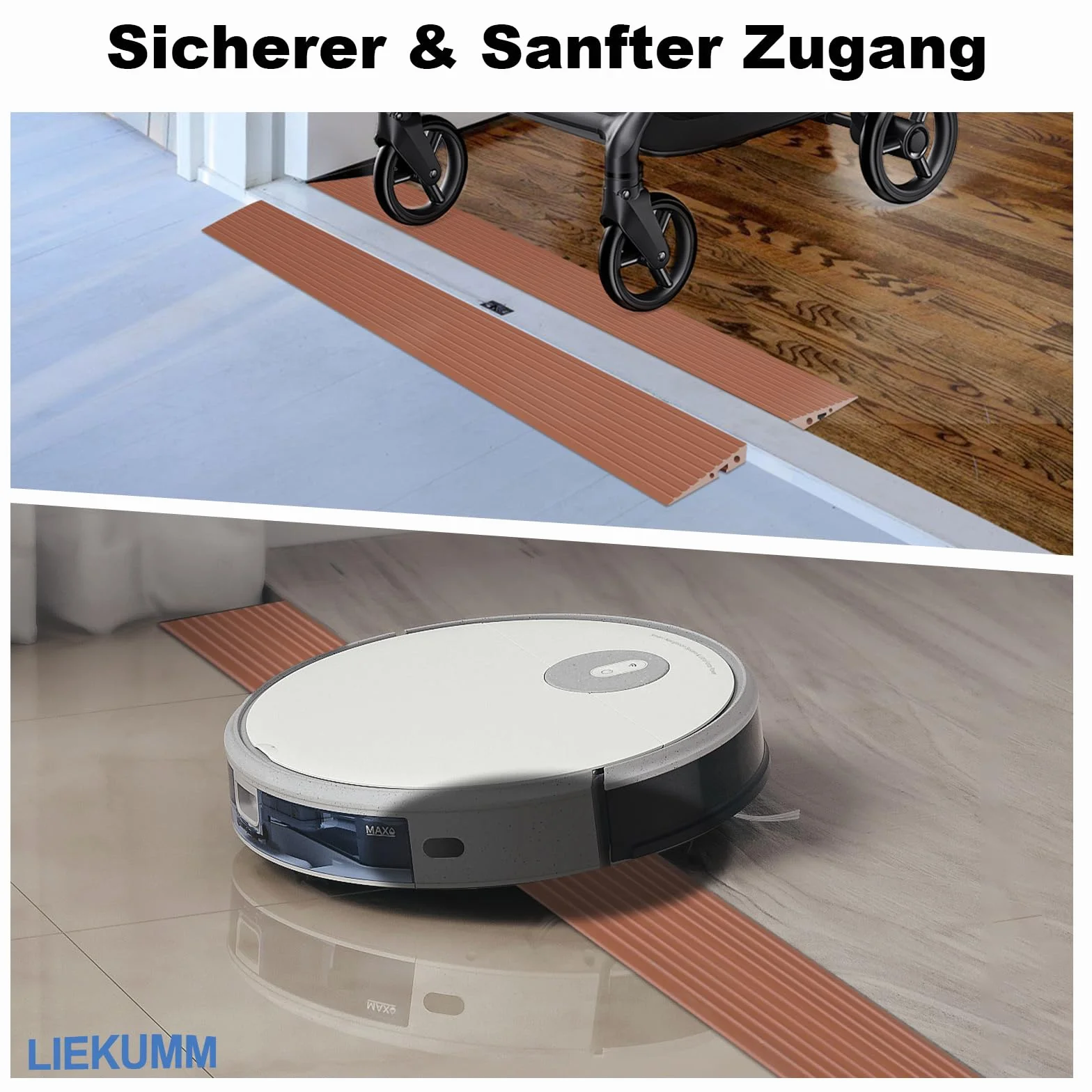 LIEKUMM Rampa PVC do wózków inwalidzkich o wysokości 2 cm, ładowność 800 kg, przenośna rampa progowa do schodów, rampa do wózka inwalidzkiego, wózka dziecięcego, garażu, odkurzacza robota, brązowa