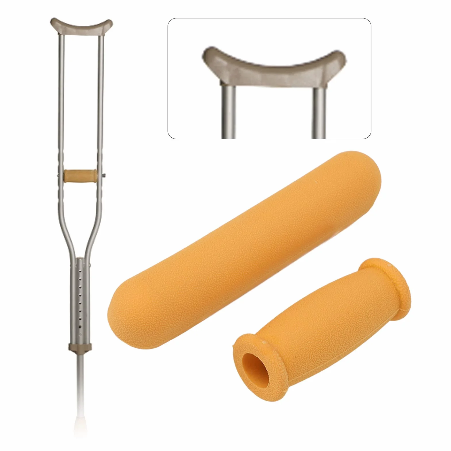 4-pak wyściełanych osłon, wymienne kule z TPU, antypoślizgowe, bardzo grube podkładki, podkładki pod kule pod pachy, uchwyty ręczne do standardowych aluminiowych kul (żółte)