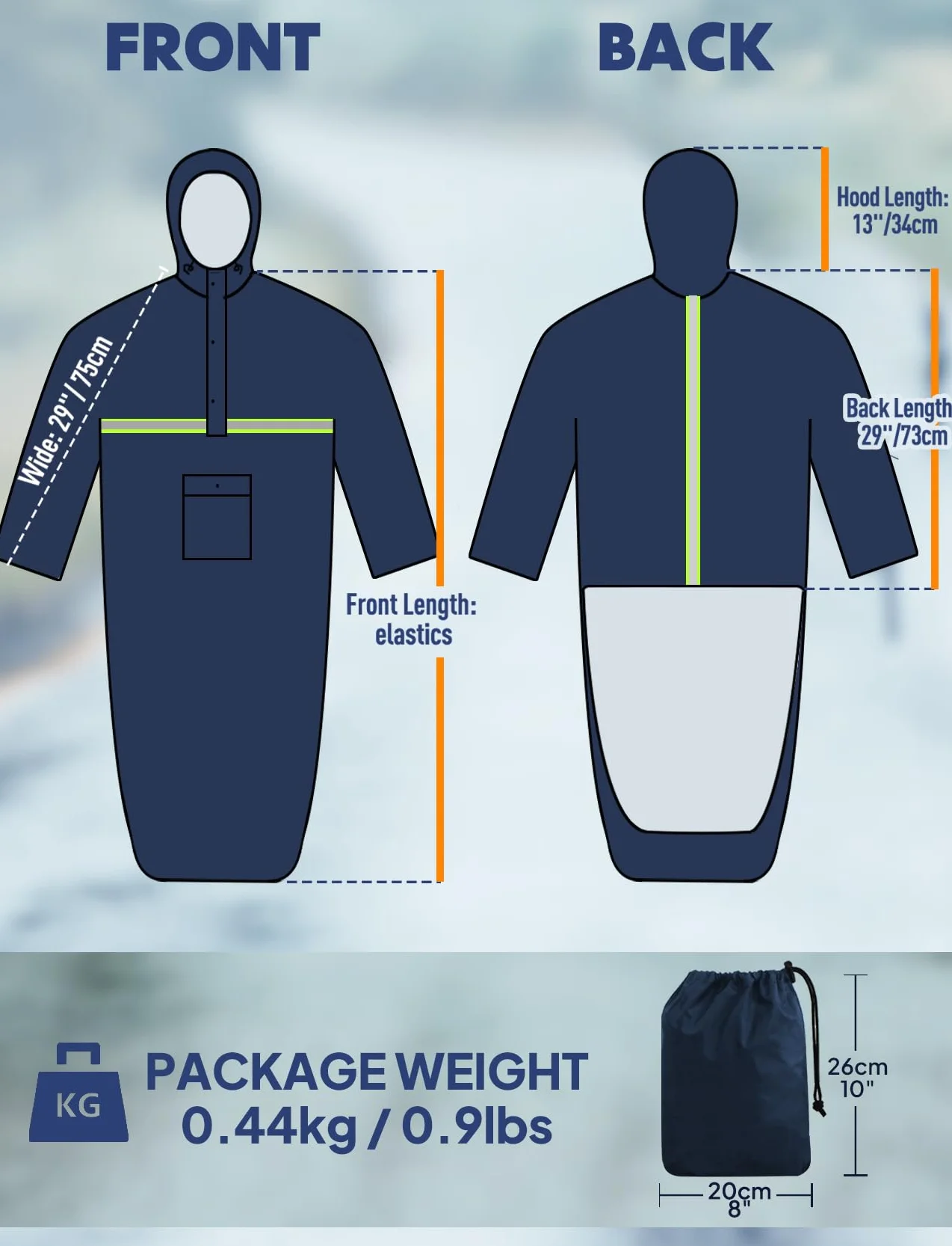 Anyoo Wodoszczelny pokrowiec na wózek inwalidzki z rękawami, lekkie ponczo przeciwdeszczowe z gumkami zapewnia suchą ochronę dla wózków inwalidzkich, unisex, jeden rozmiar, ciemny czarny, rozmiar