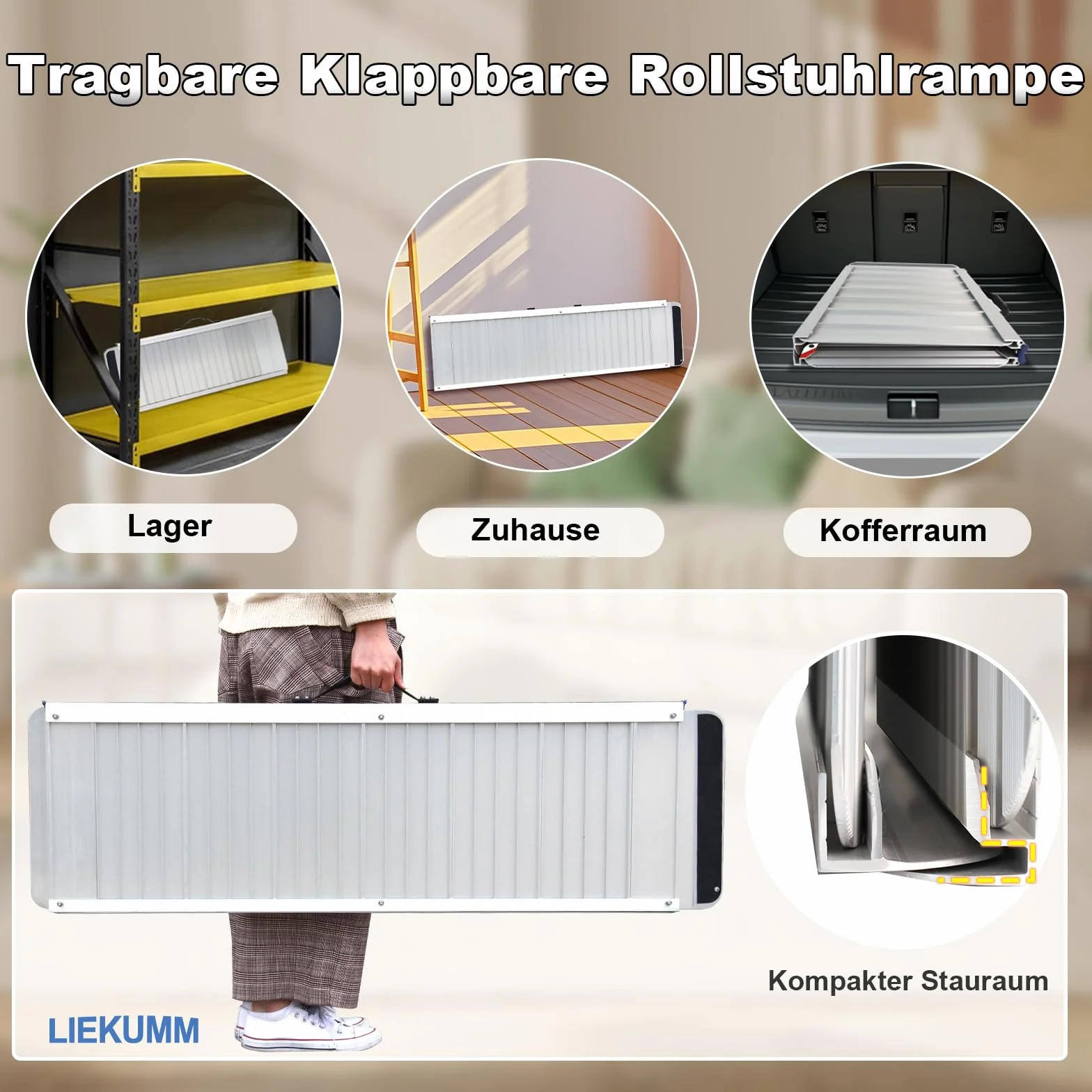 LIEKUMM Rampa dla wózków inwalidzkich 91 cm, bardzo szeroka, aluminiowa rampa dla wózków inwalidzkich, nośność 300 kg, składana, na schody, schody, krawężniki, rampa progowa do elektrycznego wózka