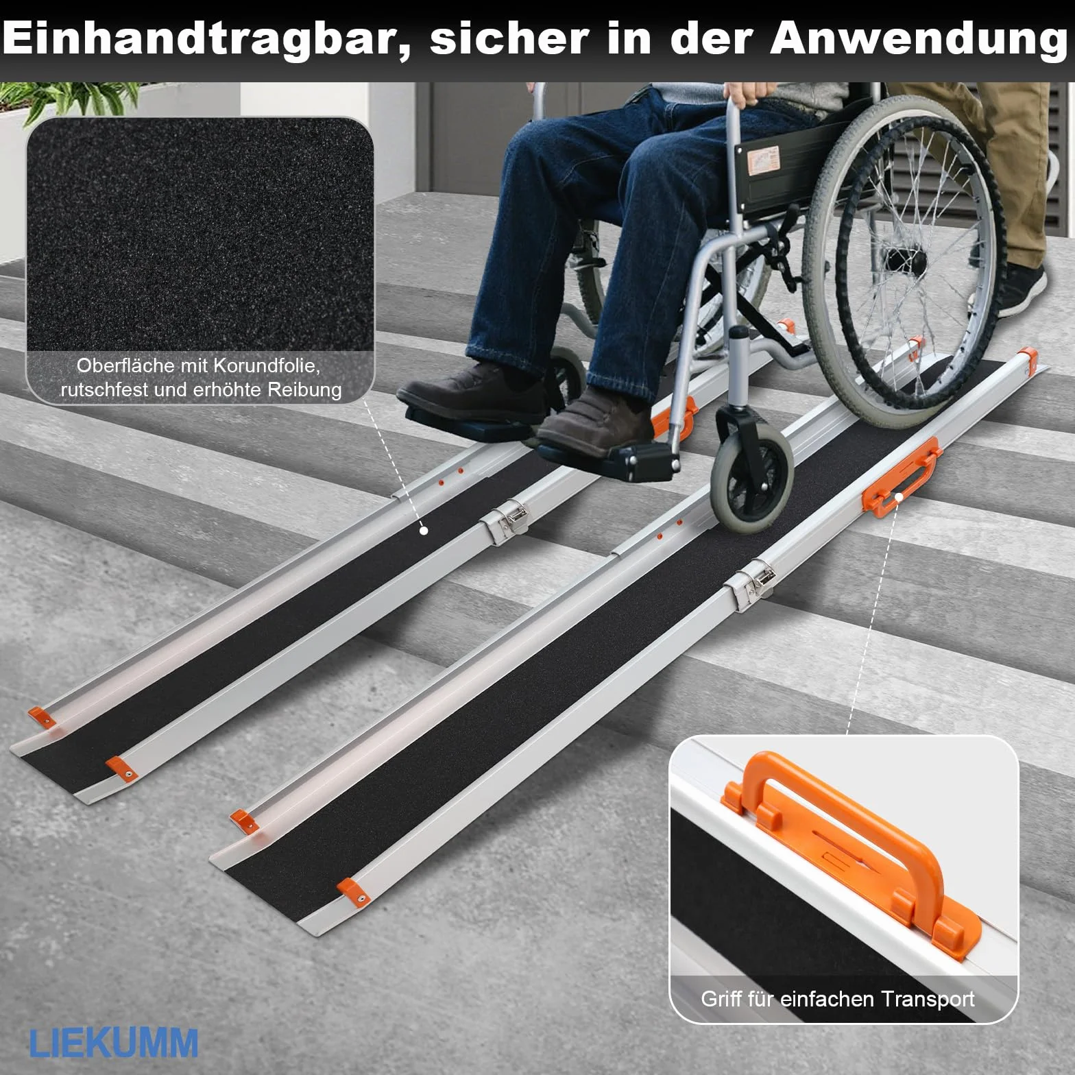LIEKUMM Antypoślizgowa rampa ułatwiająca załadunek, 240 cm x 21 cm, regulowana, przenośna, aluminiowa rampa teleskopowa na schody i przeszkody, składana szyna ładująca (MR207N-8), 2 sztuki