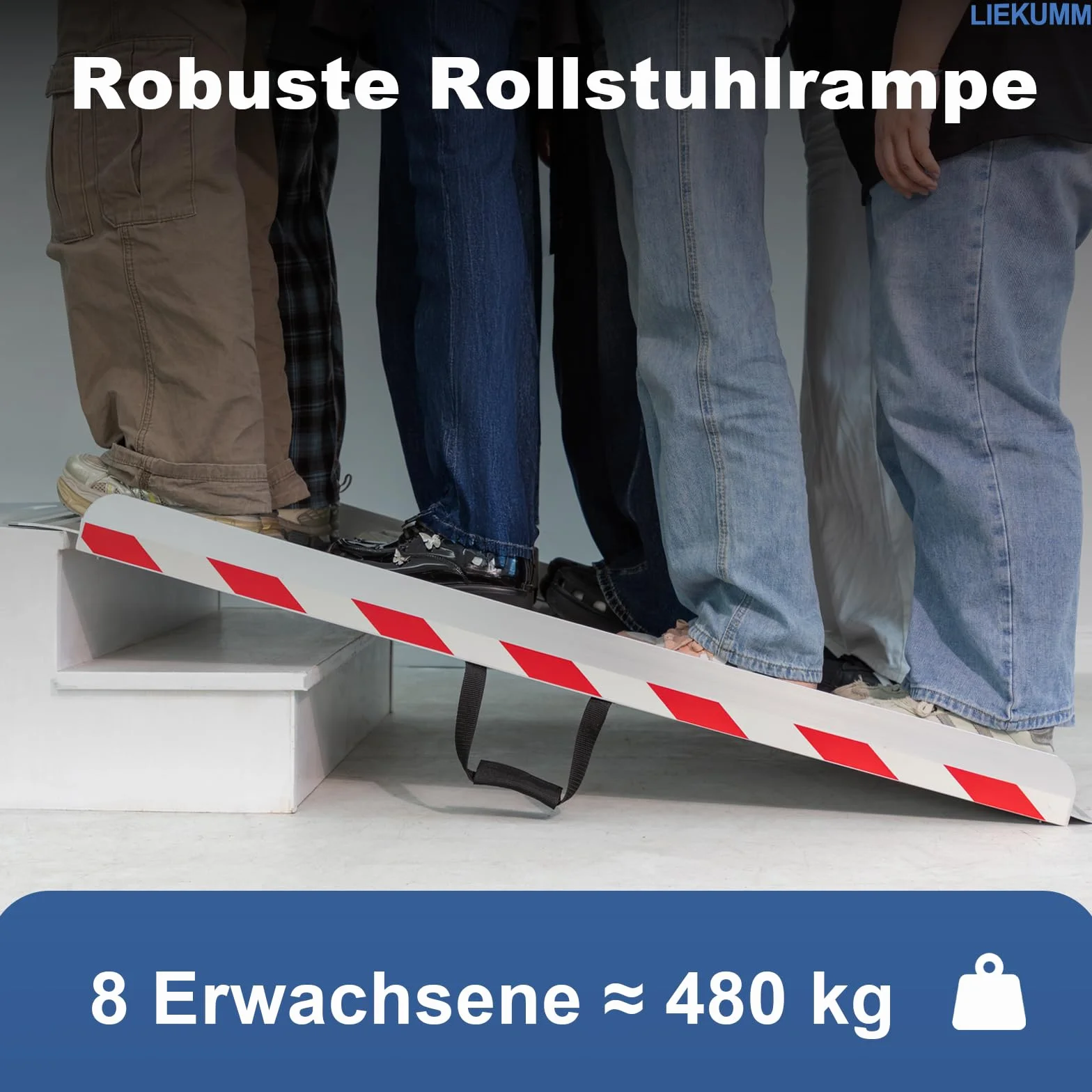 LIEKUMM Rampa dla wózków inwalidzkich 157 cm, poszerzona rampa dla wózków inwalidzkich, 85 cm, nośność 400 kg, aluminiowa rampa do wózków inwalidzkich, stopni, krawężników, rampa progowa do