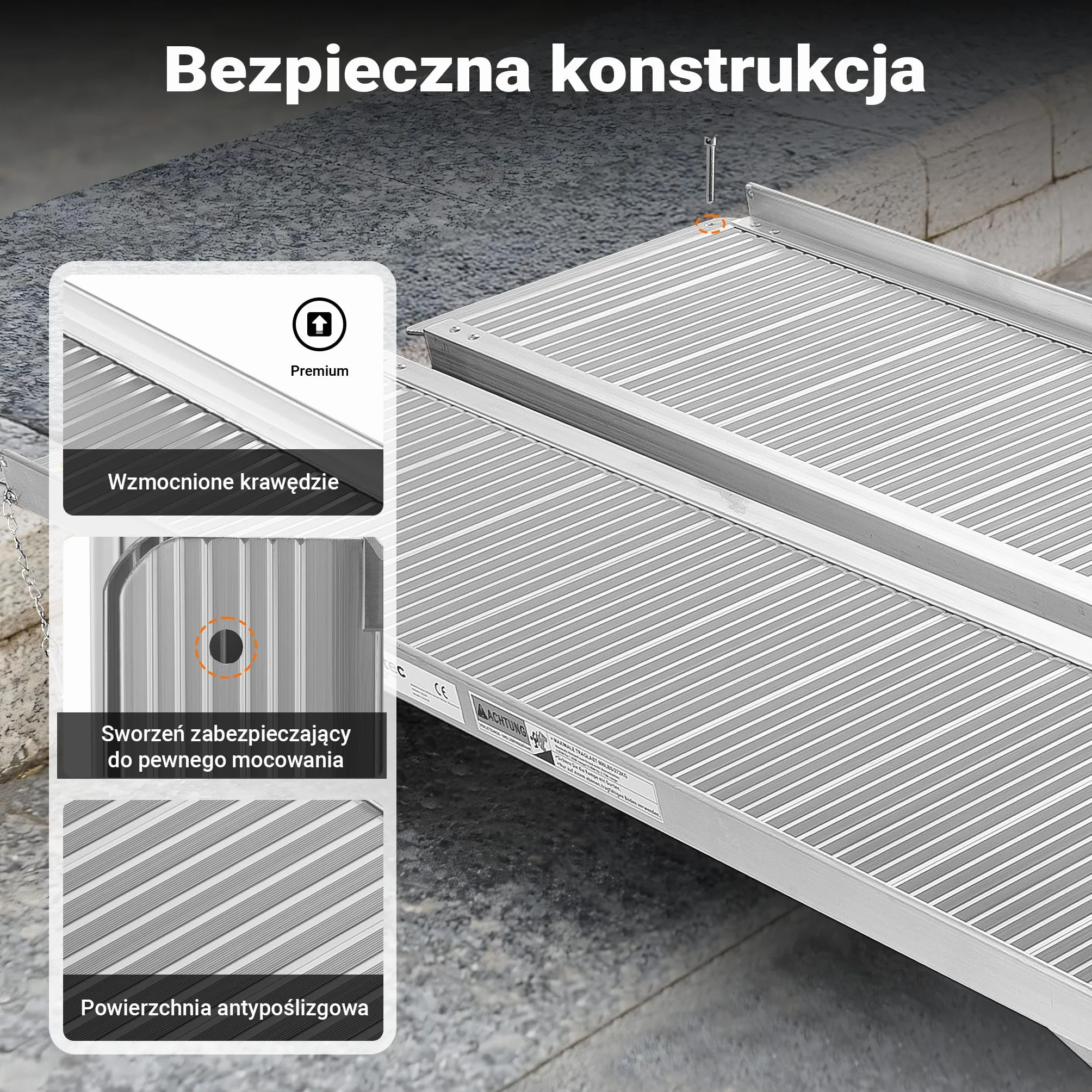 Wiltec Składana rampa najazdowa dla wózków inwalidzkich 303 cm, mobilna rampa podjazdowa do 270 kg, aluminiowa profilowana rampa załadunkowa