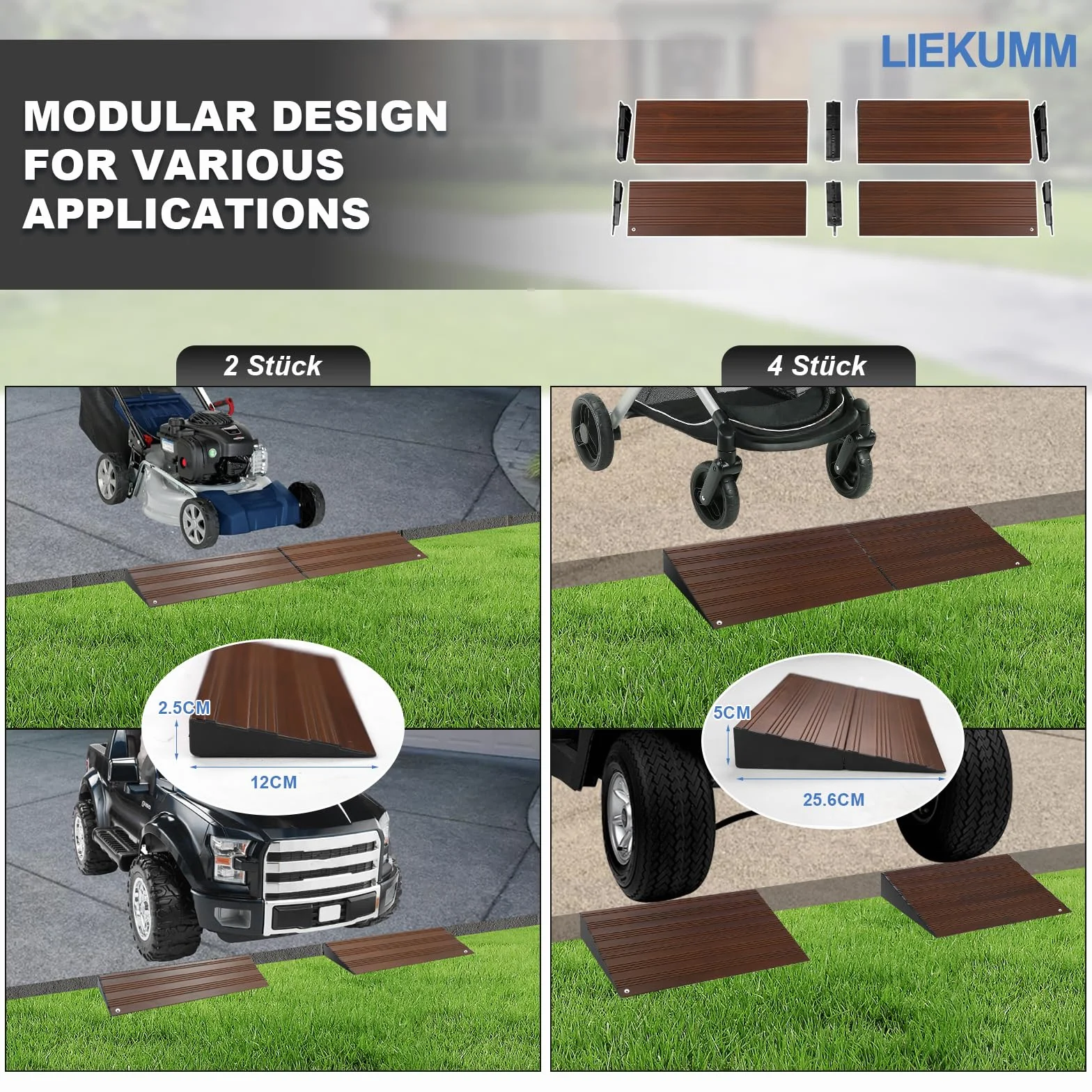 LIEKUMM Aluminiowa rampa progowa o wysokości 5 cm, nośność 2000 kg, rampa dla wózków inwalidzkich do krawężników, schodów, skuterów, wózków dziecięcych, zdejmowana rampa progowa do użytku wewnątrz i