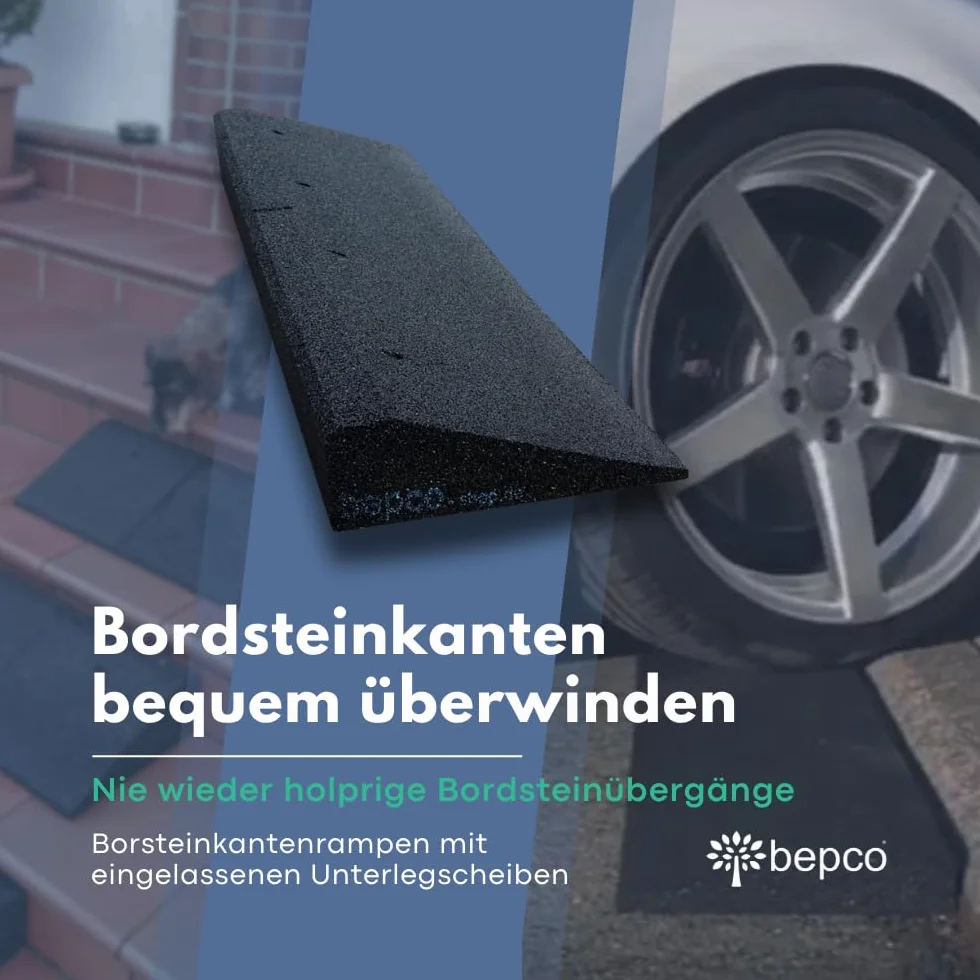 bepco Rampa do krawężnika, dł. x szer. x wys.: 100 x 25 x 5 cm z gumy (czarna) rampa najazdowa, rampa progowa, z łożyskowanymi podkładkami do mocowania